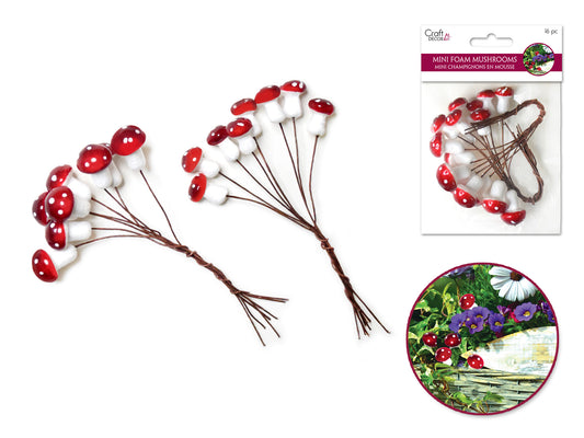 Mini Foam Mushroom Picks 16pc