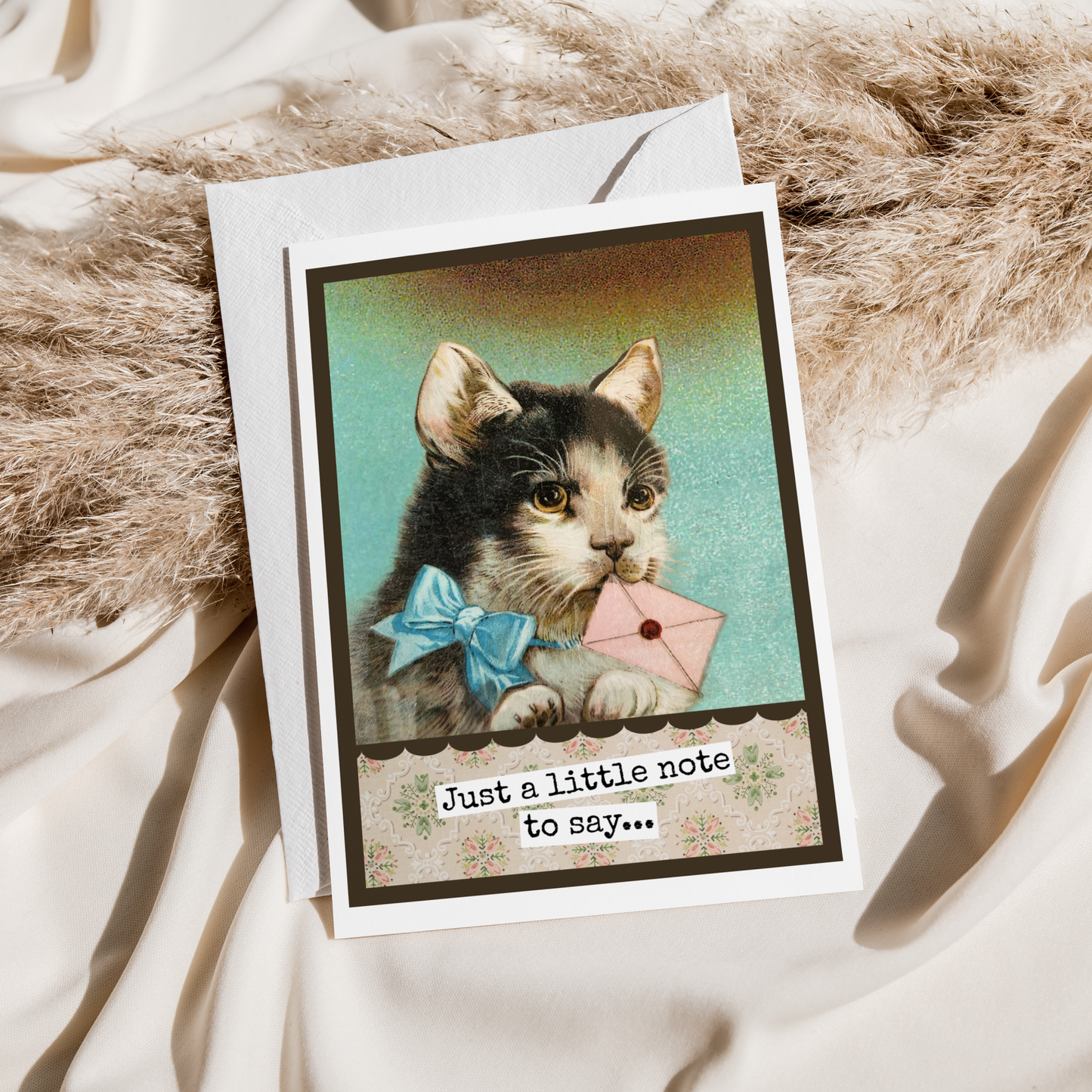 Greeting Card. Just A Little Note To Say. Vintage Cat.