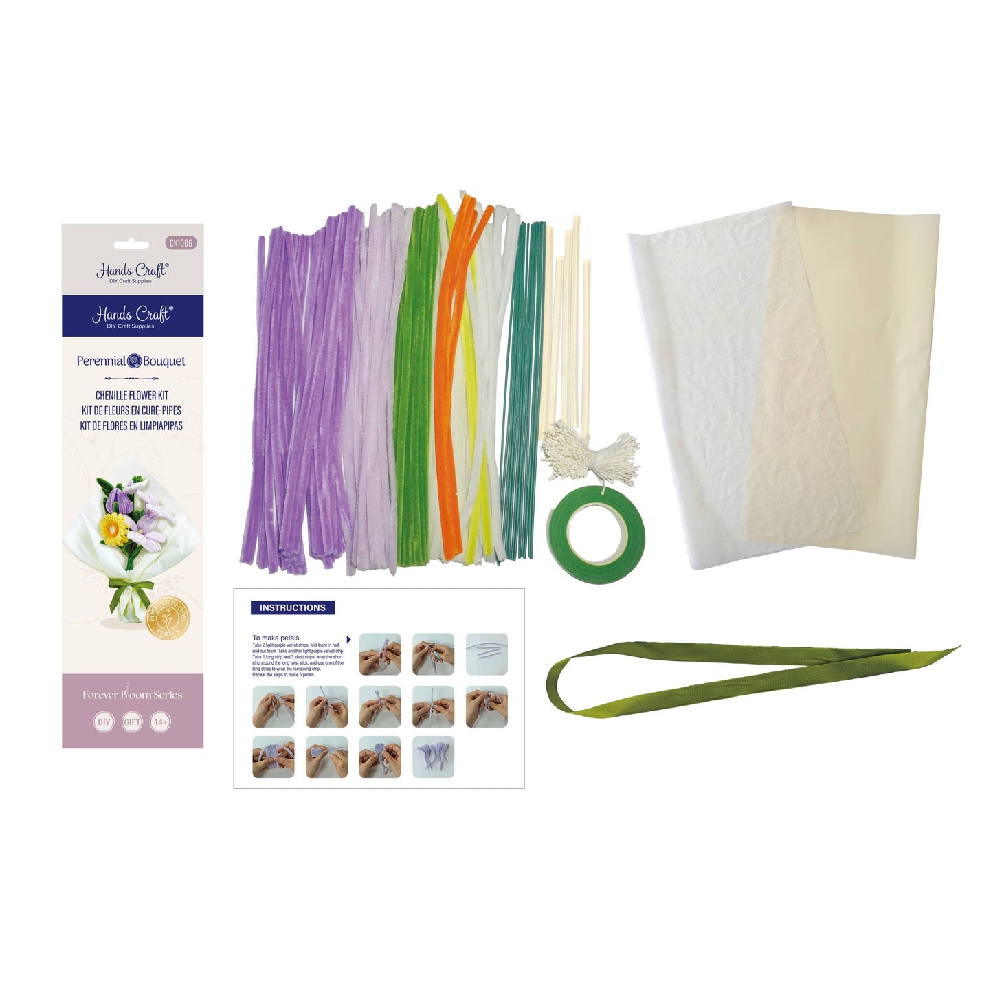 DIY Chenille Flower Bouquet Kit – Yellow & Purple Mix