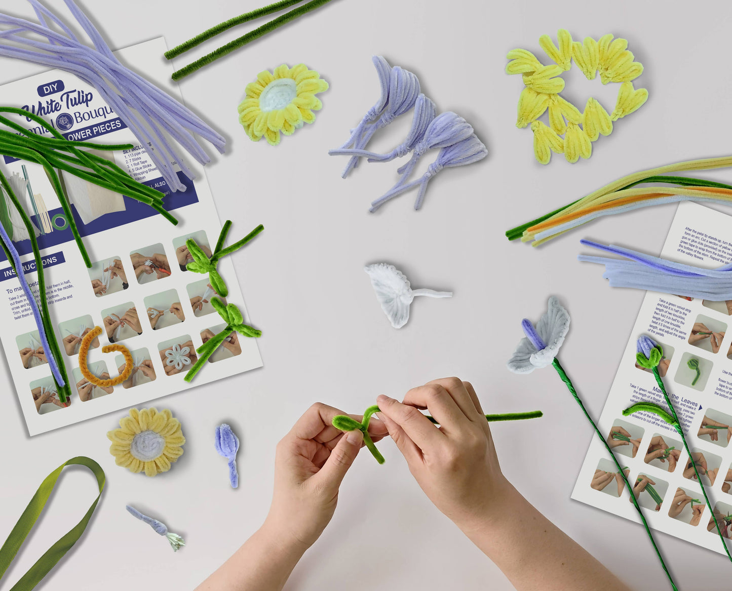 DIY Chenille Flower Bouquet Kit – Yellow & Purple Mix