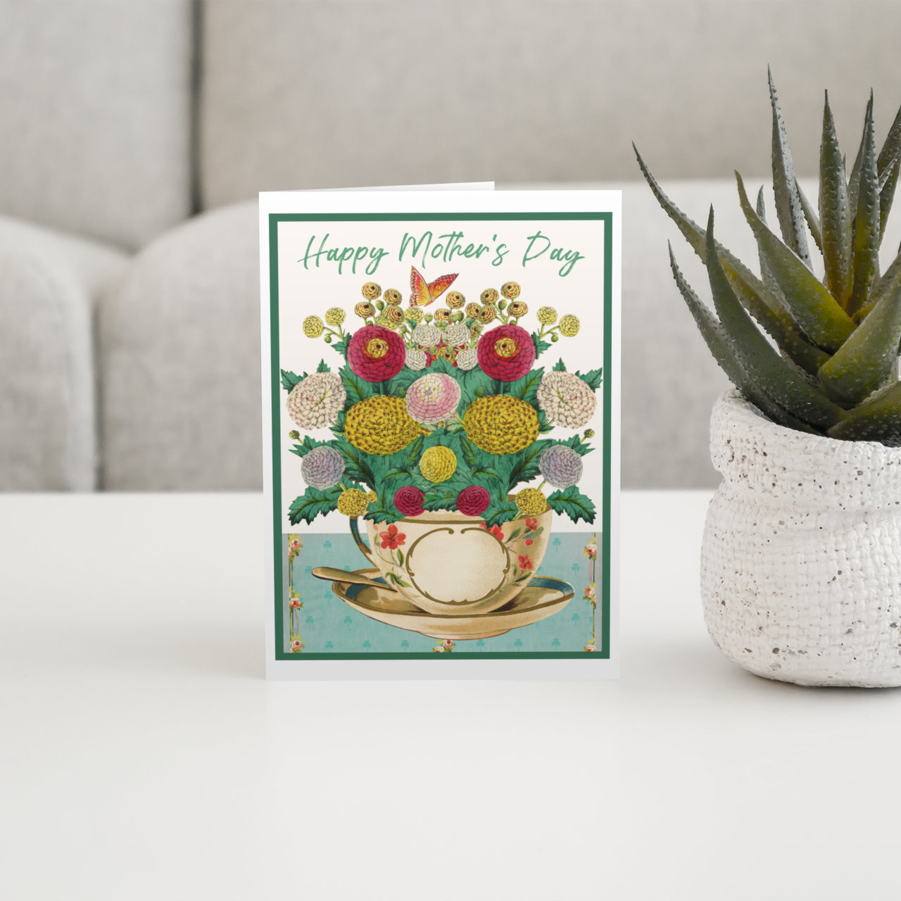 Mother's Day Card. Mums in Teacup. Happy Mother's Day.