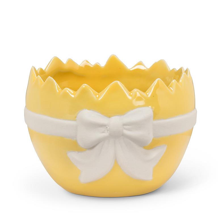 Egg Shaped Planter w/Bow-Ylw