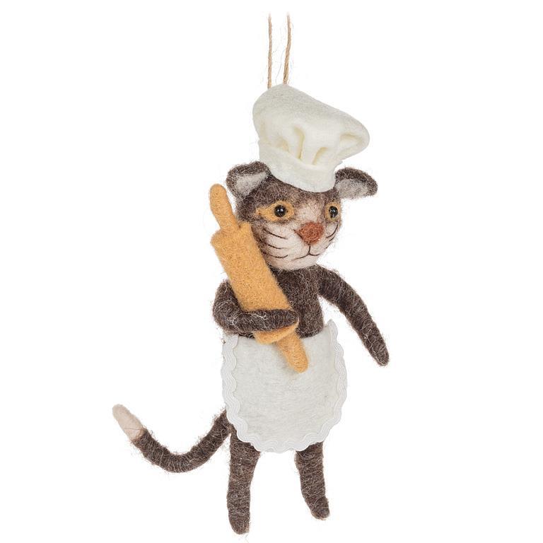Baker Cat with Baguette Ornament
