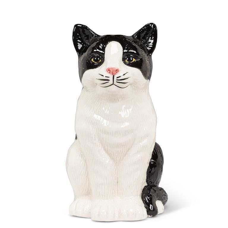 Sitting Cat Vase-Blk/Wht
