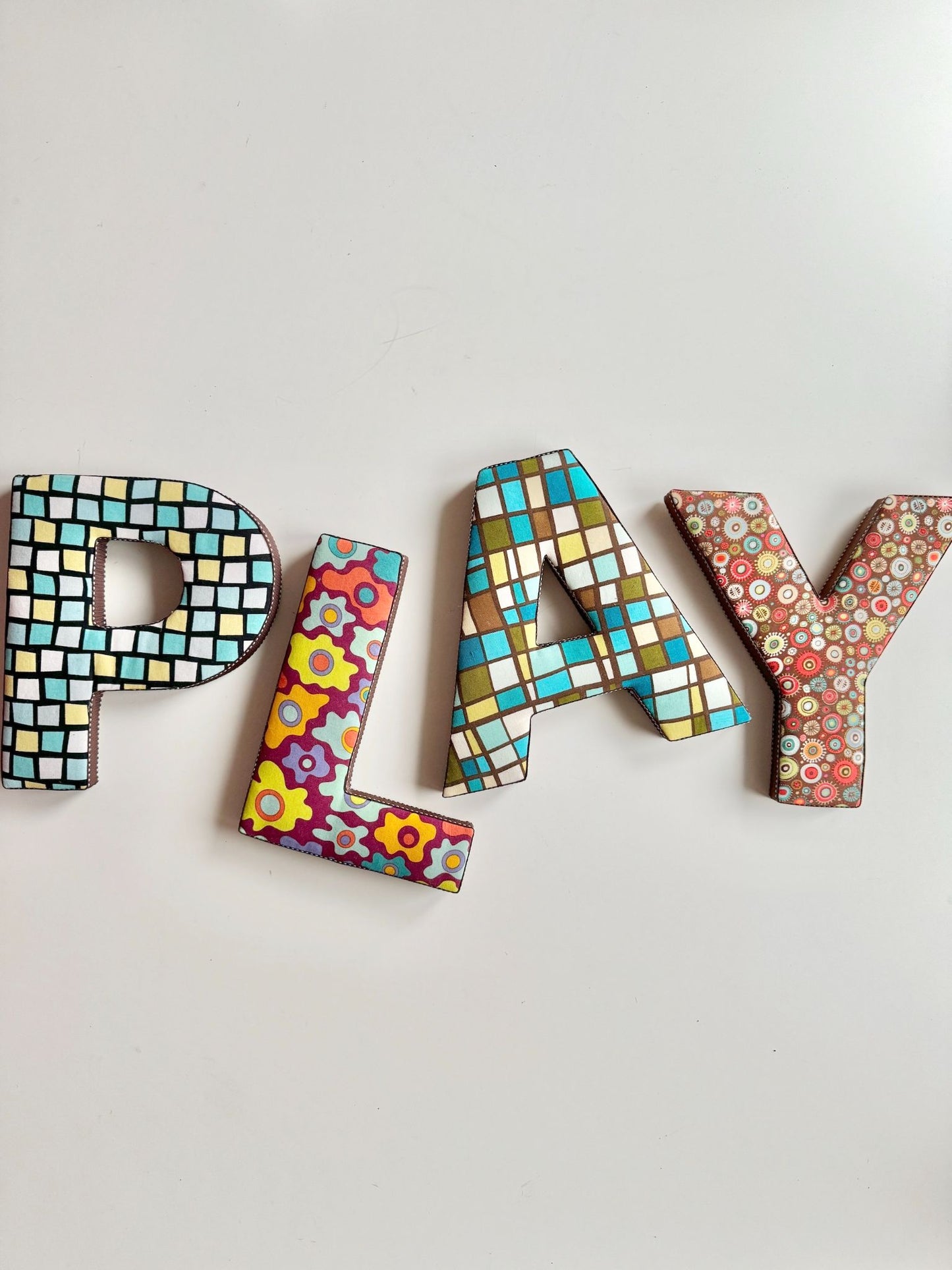 Handmade PLAY Floral Wood Block Letter Wall Decor - 1