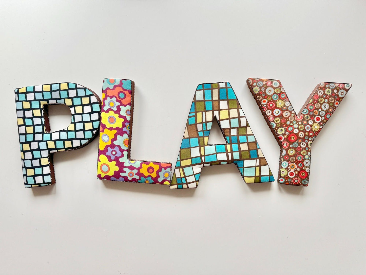 Handmade PLAY Floral Wood Block Letter Wall Decor - 2