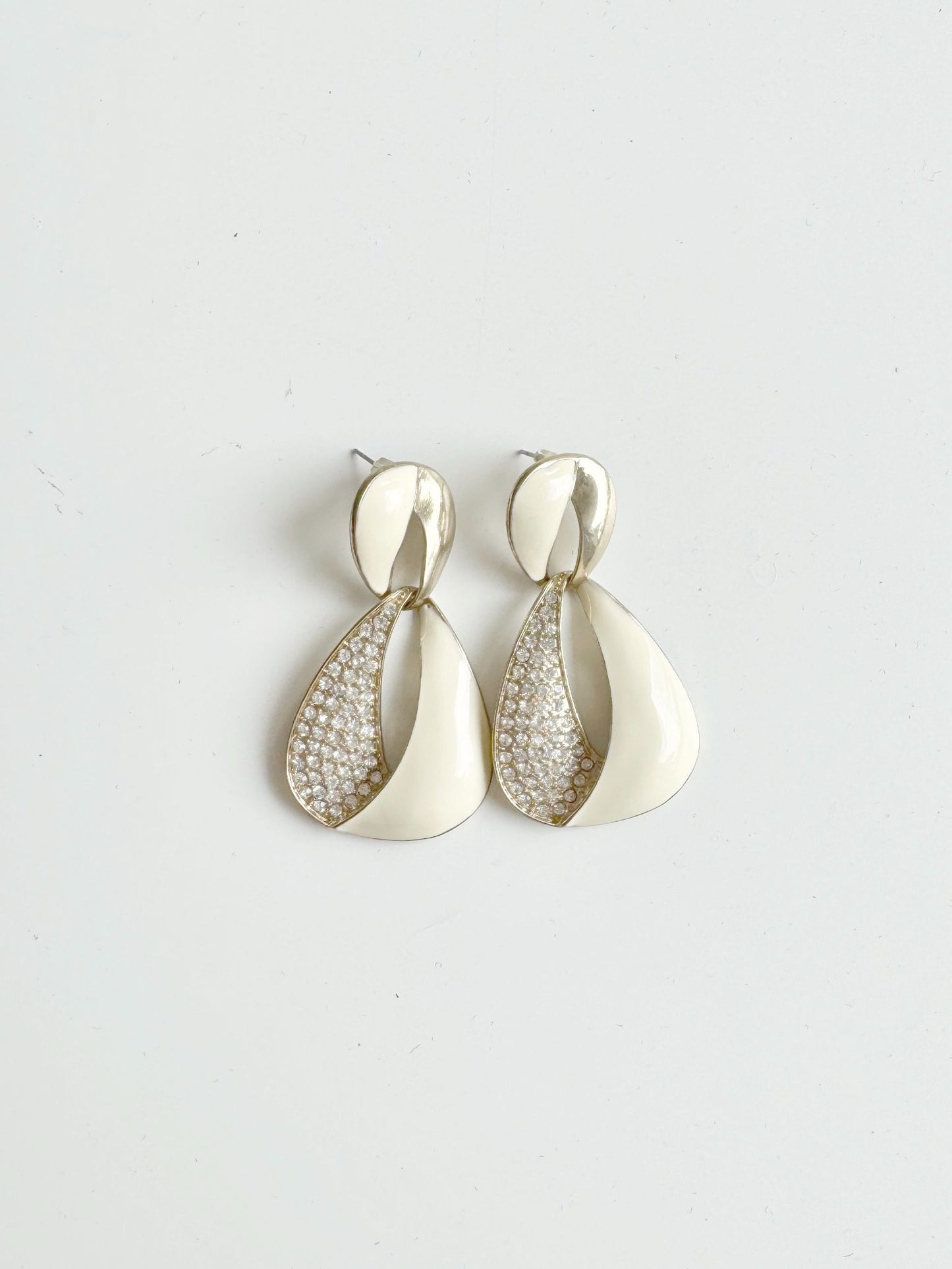 Ivory Enamel Rhinestone Drop Earrings - 1