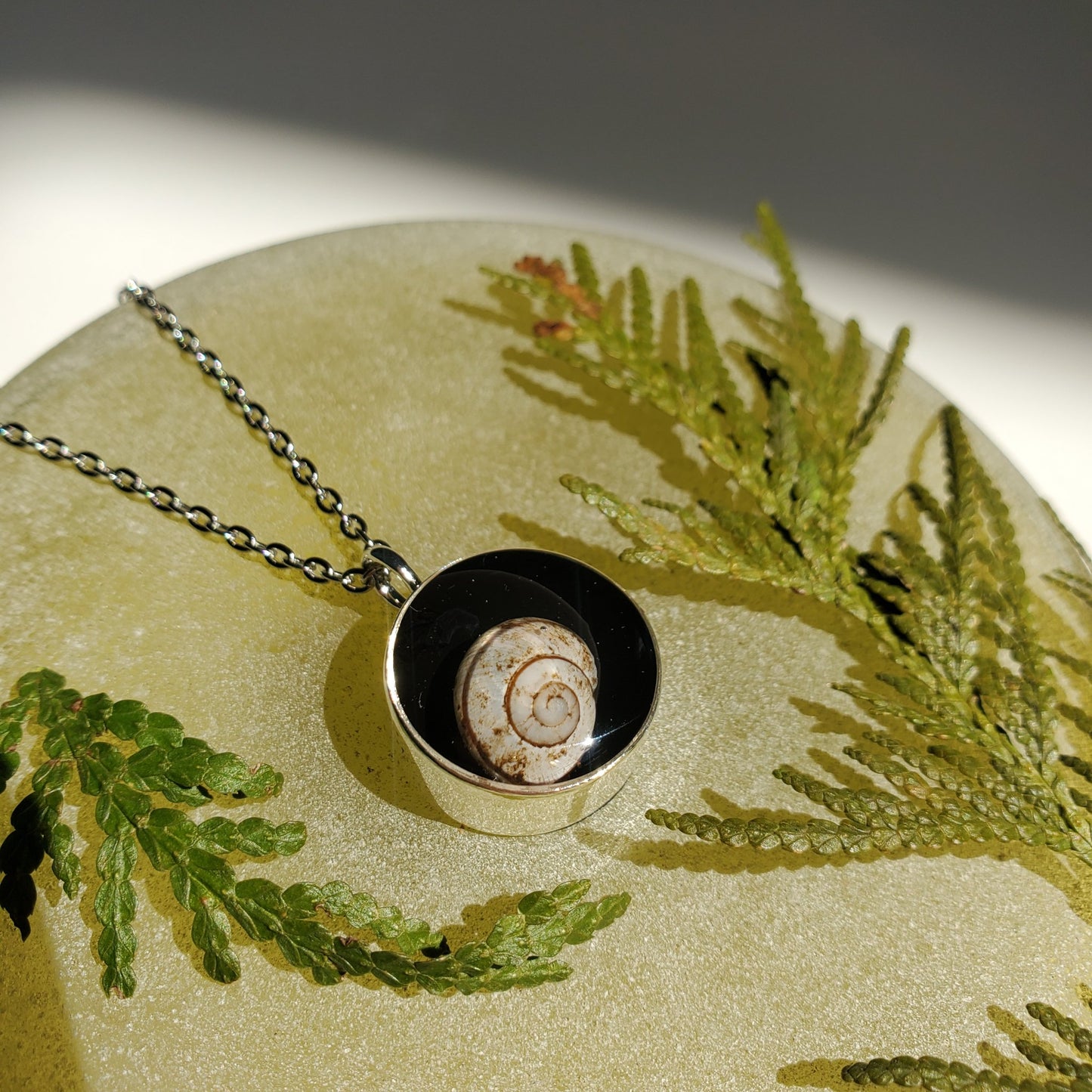 Moss & Mushroom Stainless Steel Small Circle Necklace - 1