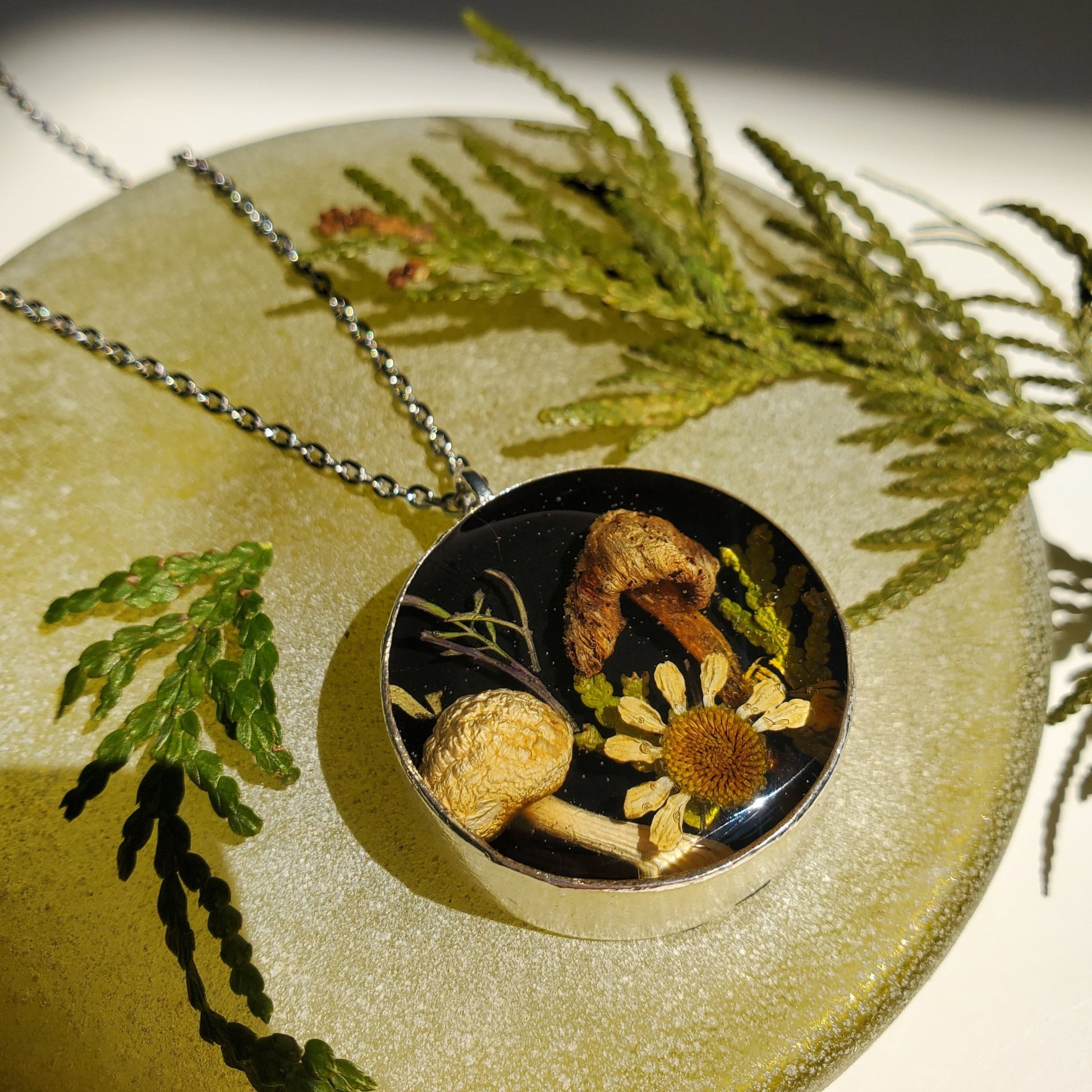 Moss & Mushroom Stainless Steel Large Circle Necklace - 1