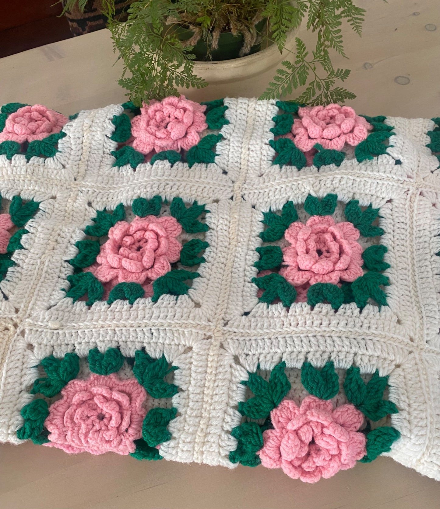 Granny Square Crochet Rosette Afghan - 1