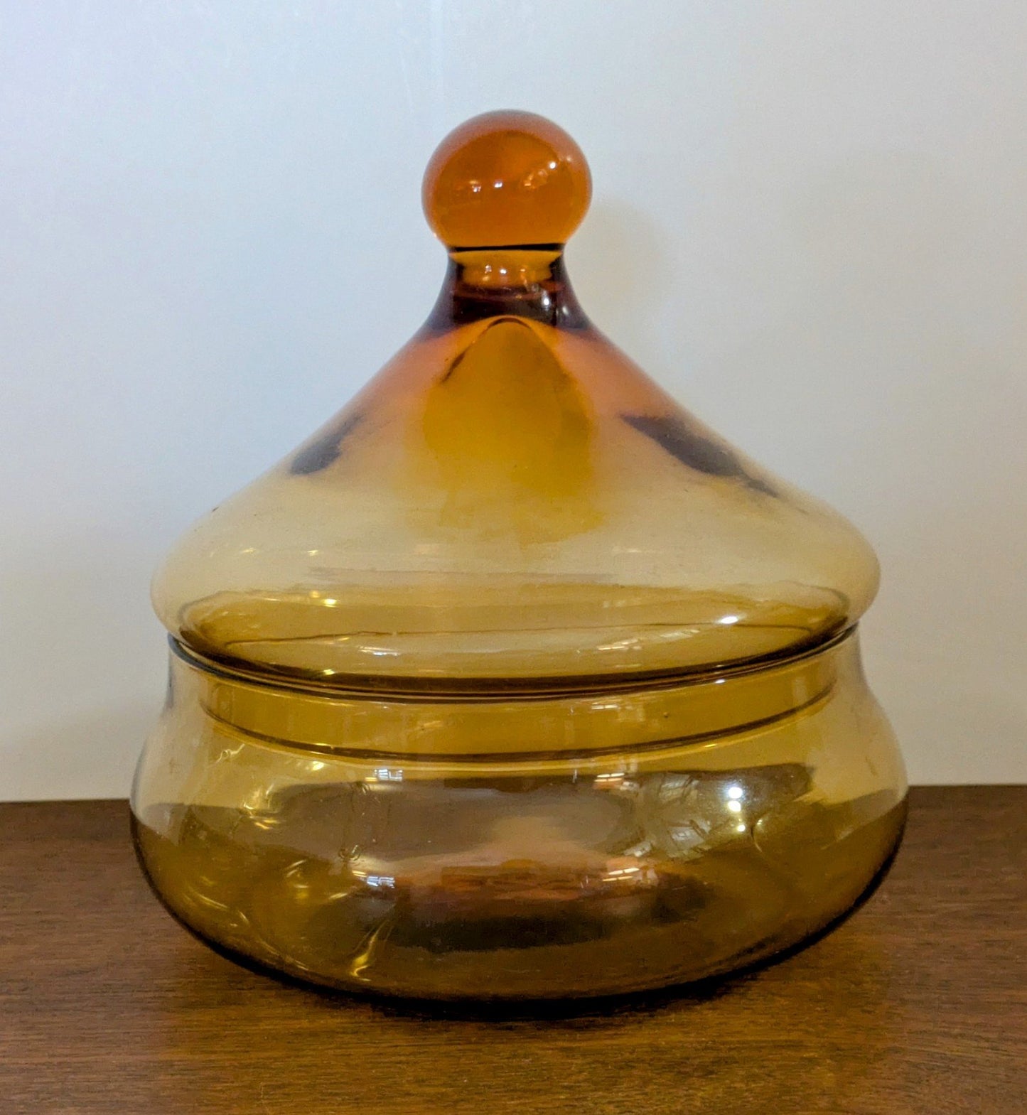 Small Amber Glass Candy Dish w/Lid - 1