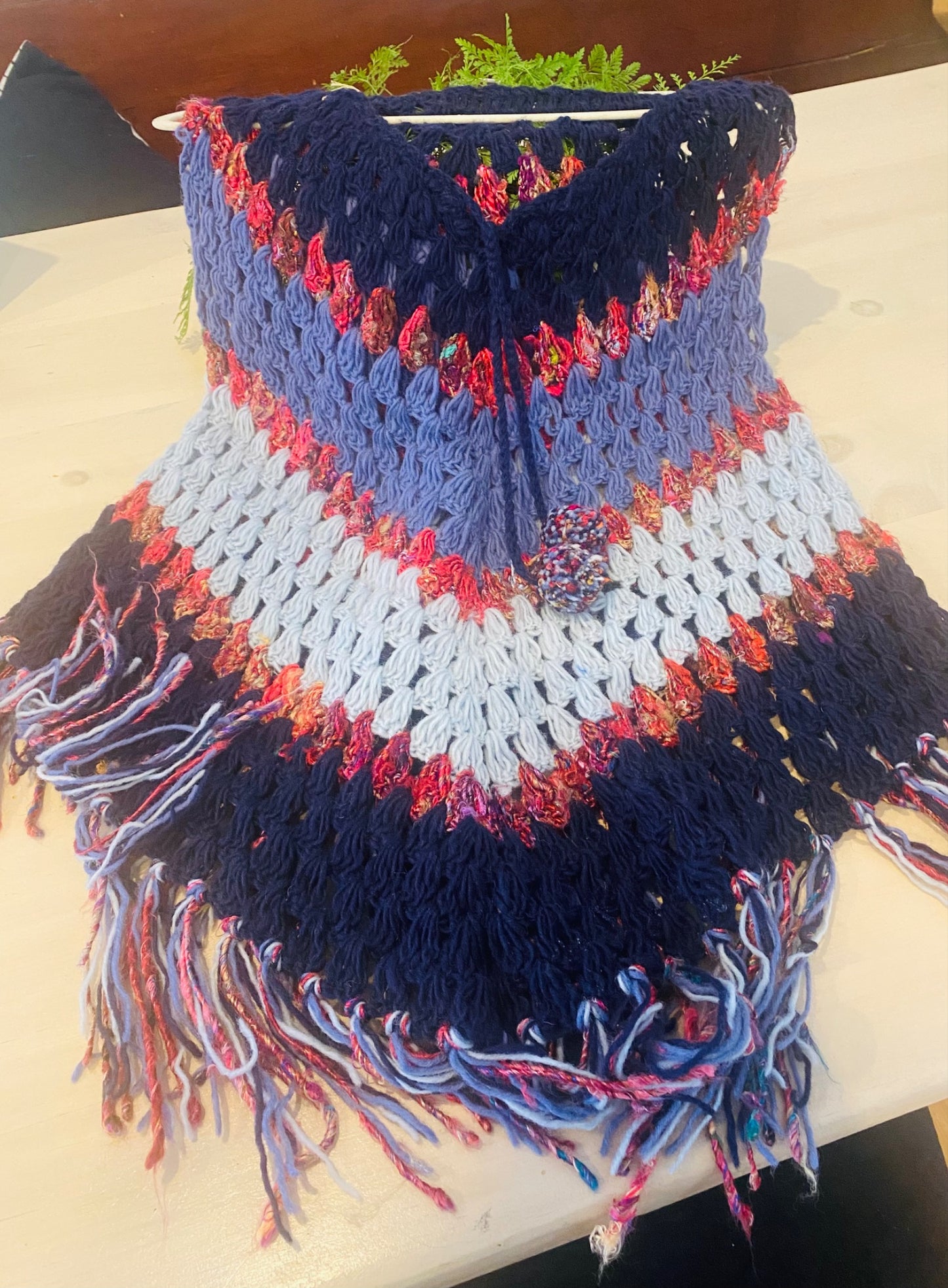 Crochet Poncho with Pom Poms
