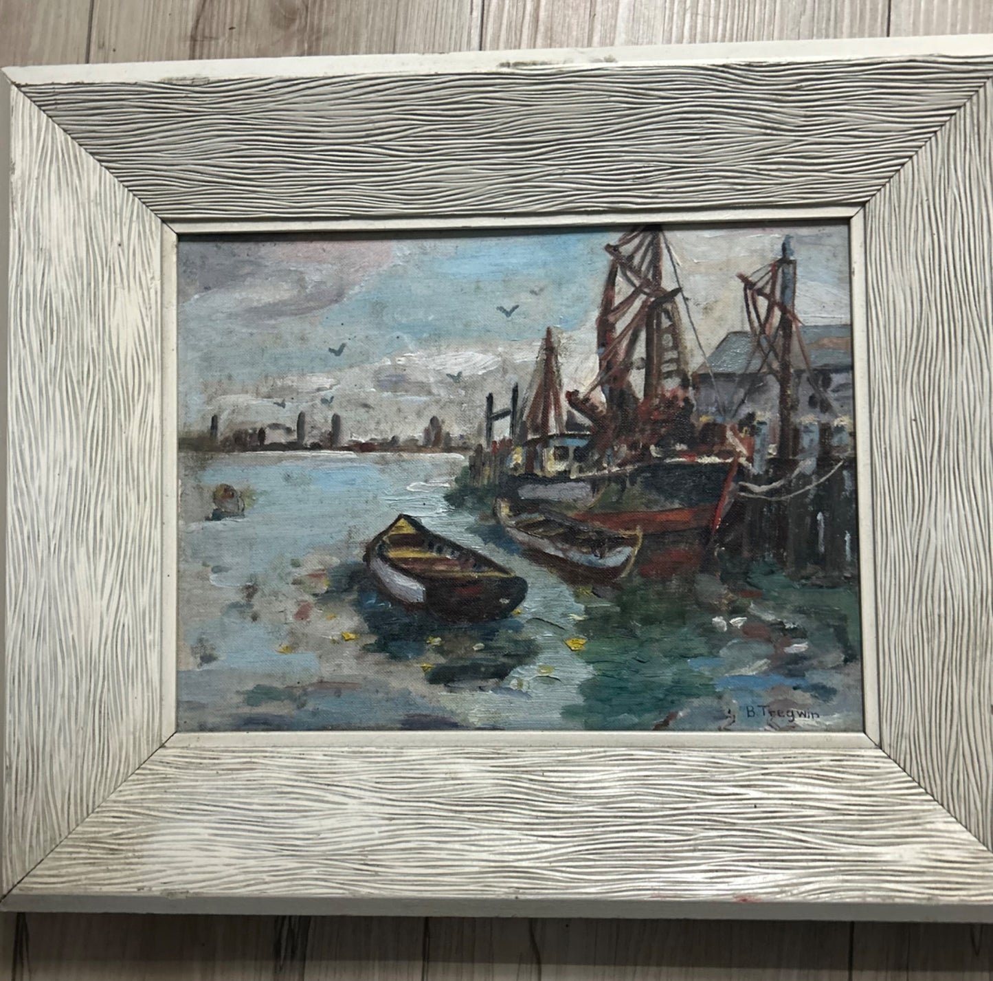 Boat harbor painting white frame