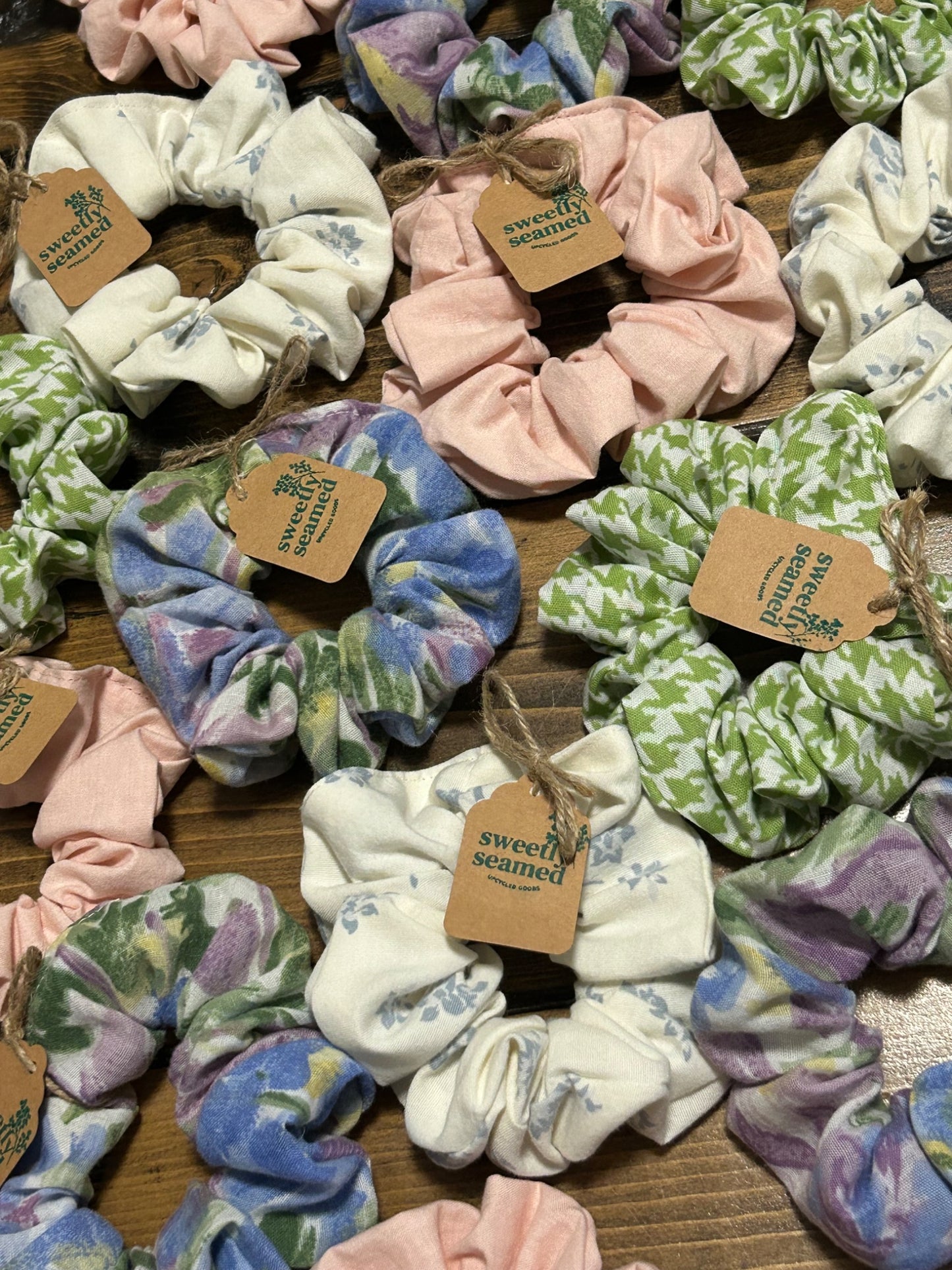 the upcycled cream + floral scrunchie