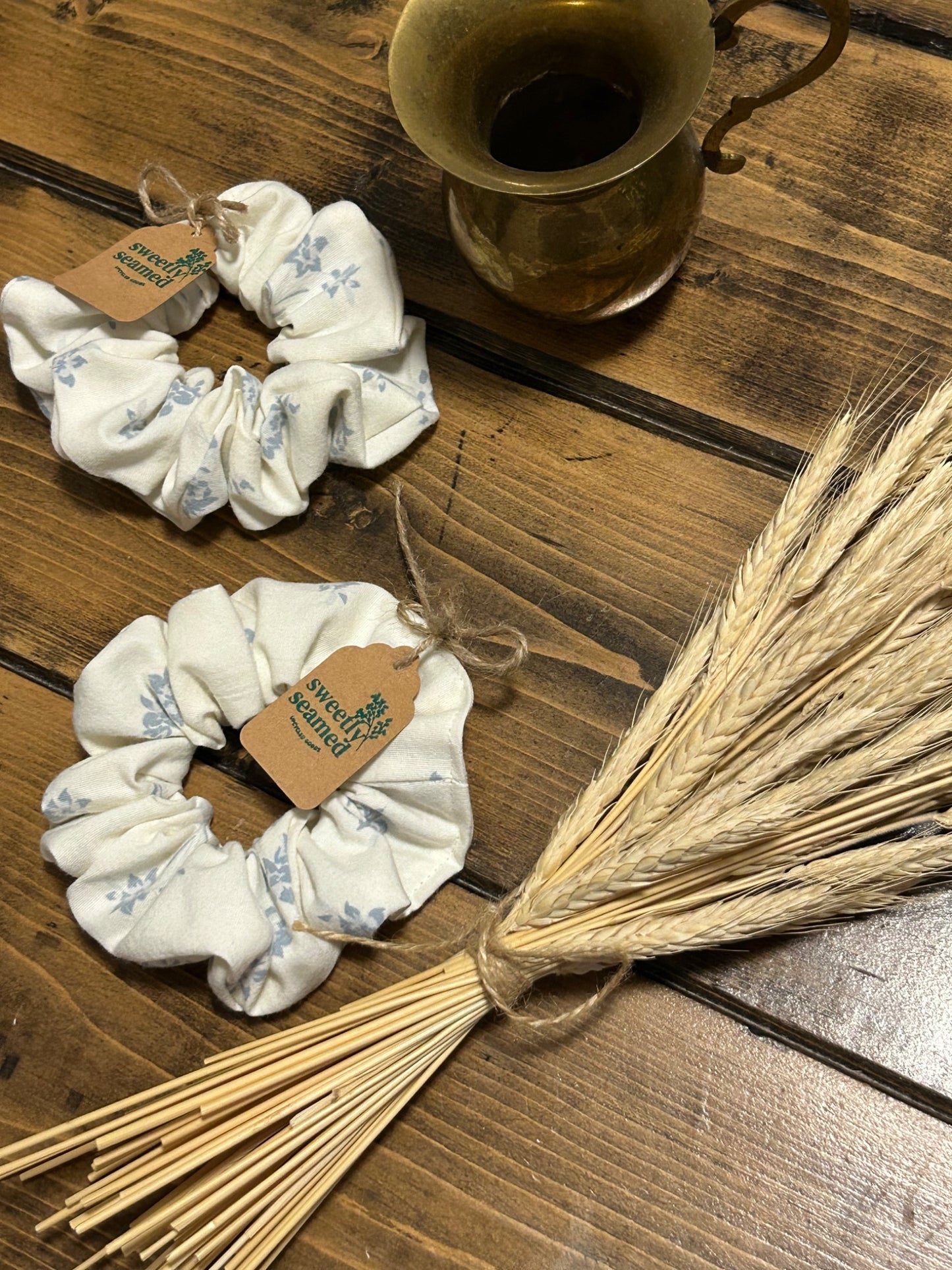 the upcycled cream + floral scrunchie