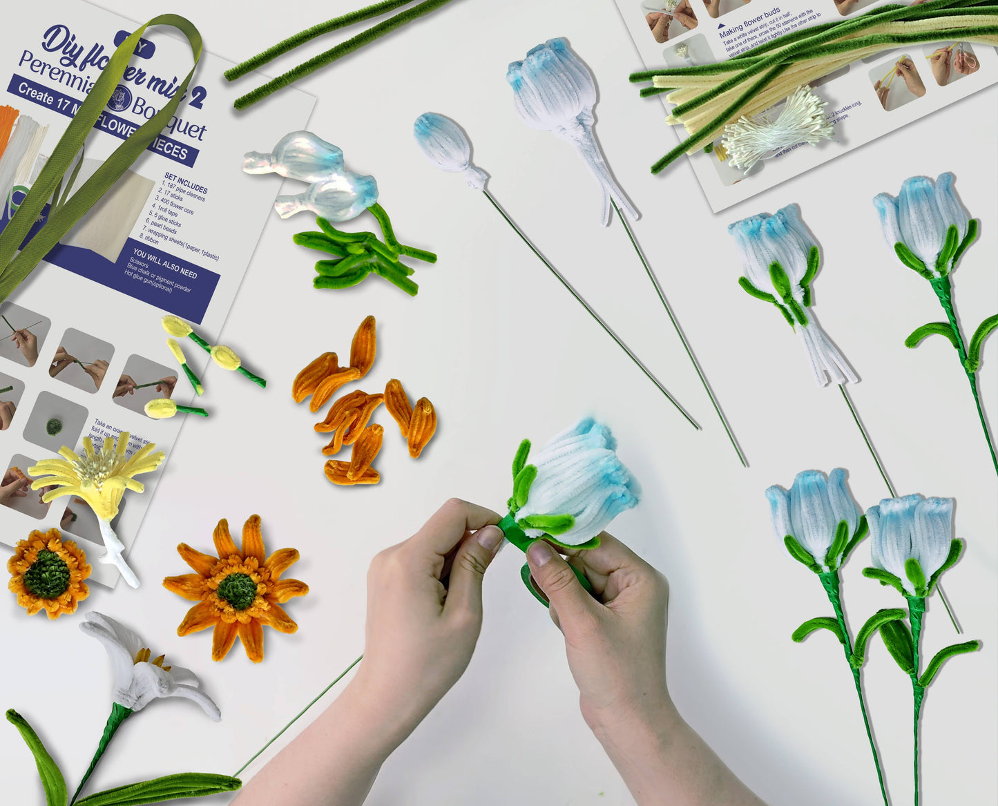 DIY Chenille Flower Bouquet Kit – Orange Mix