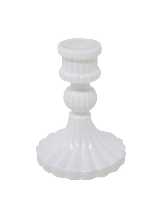 glass candle stick holder - White