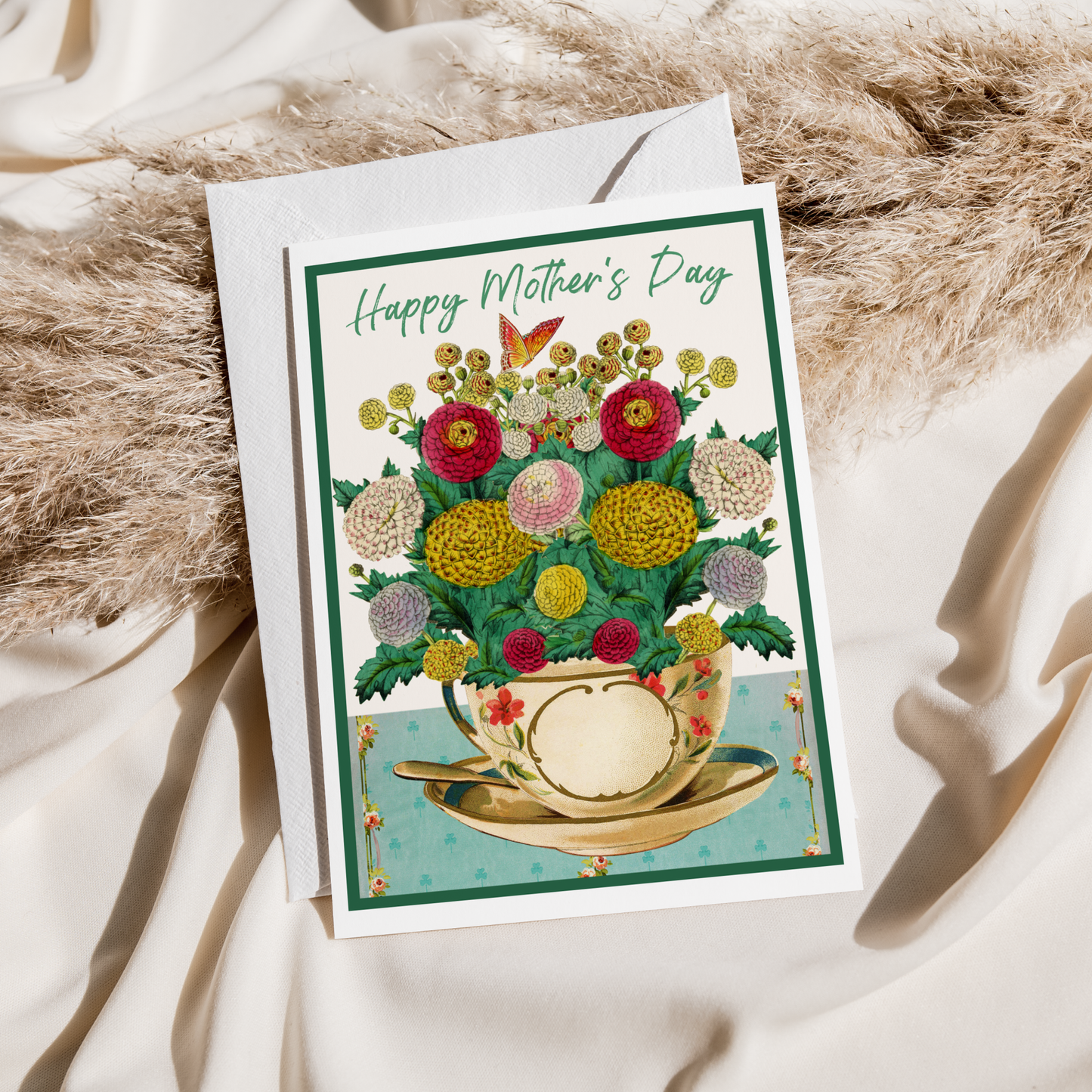 Mother's Day Card. Mums in Teacup. Happy Mother's Day.