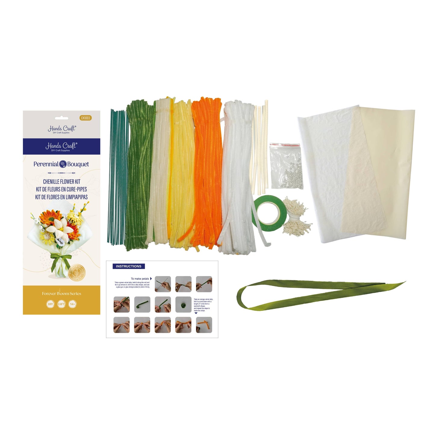 DIY Chenille Flower Bouquet Kit – Orange Mix