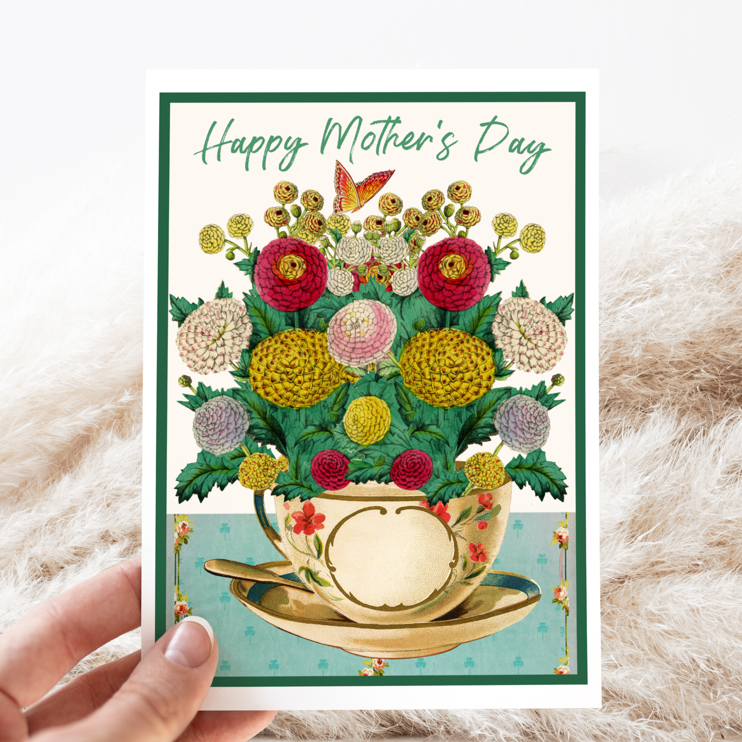 Mother's Day Card. Mums in Teacup. Happy Mother's Day.