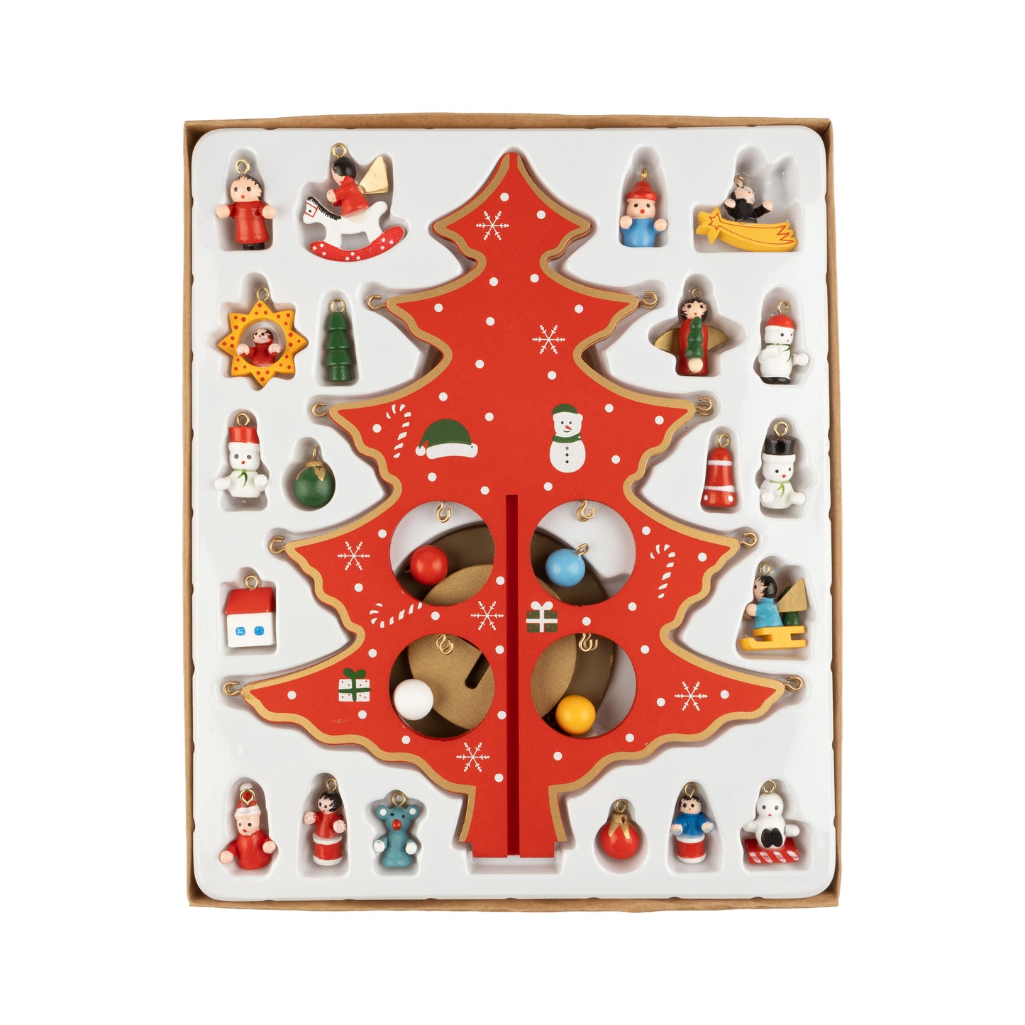 Painted wood Christmas tree table piece set - Red