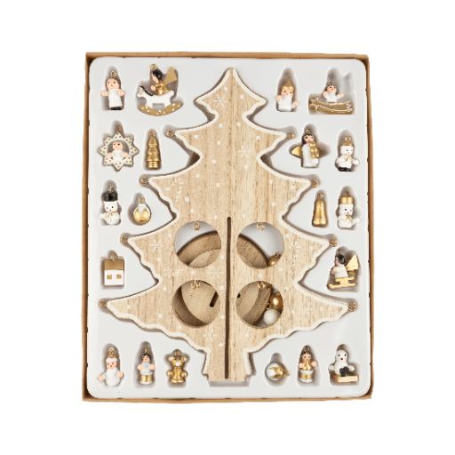 Painted wood Christmas tree table piece set, white