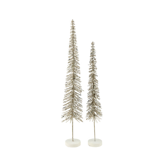 Set of 2 gold glittered slim twig bristle trees