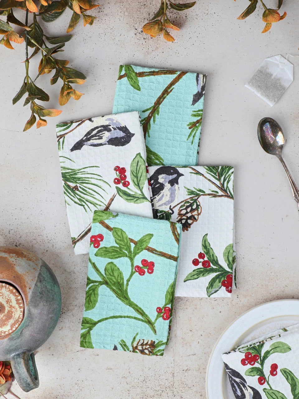 Chickadee Patchwork Tiny Towel Bundle Set of 4 - Multi