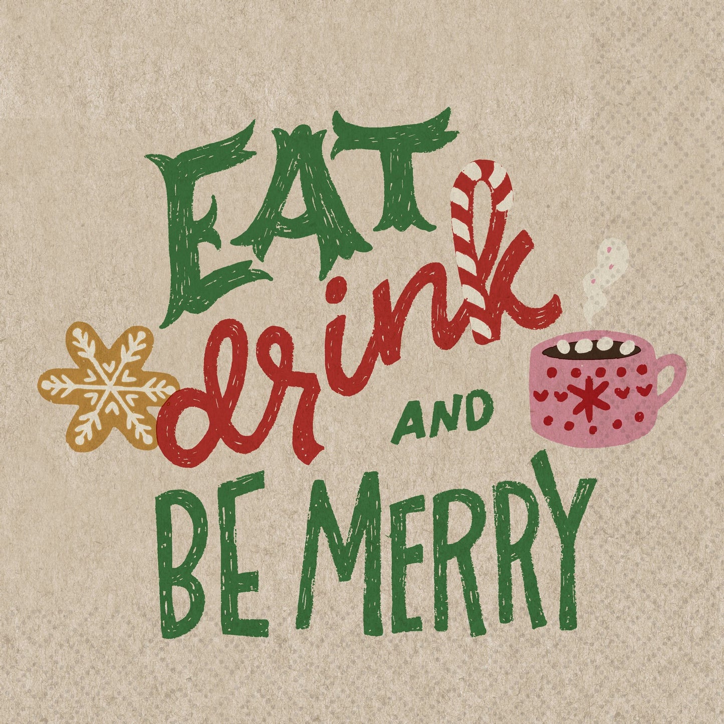 eat drink and be Merry Cocktail napkin