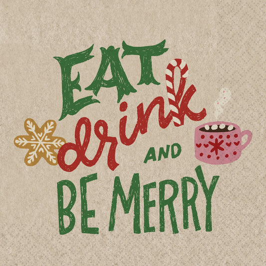 eat drink and be Merry Cocktail napkin