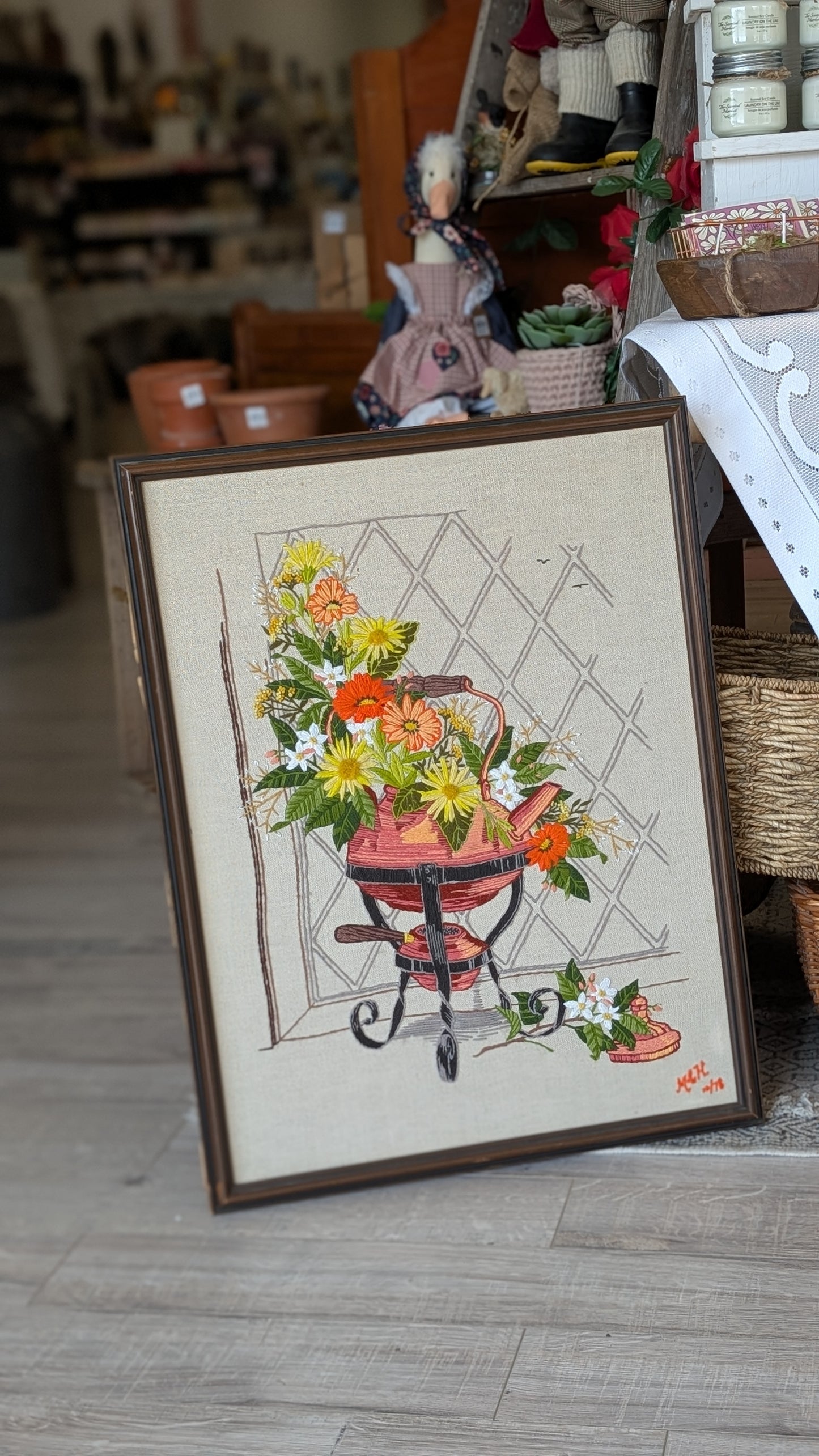 Copper Kettle Floral Completed Needlepoint