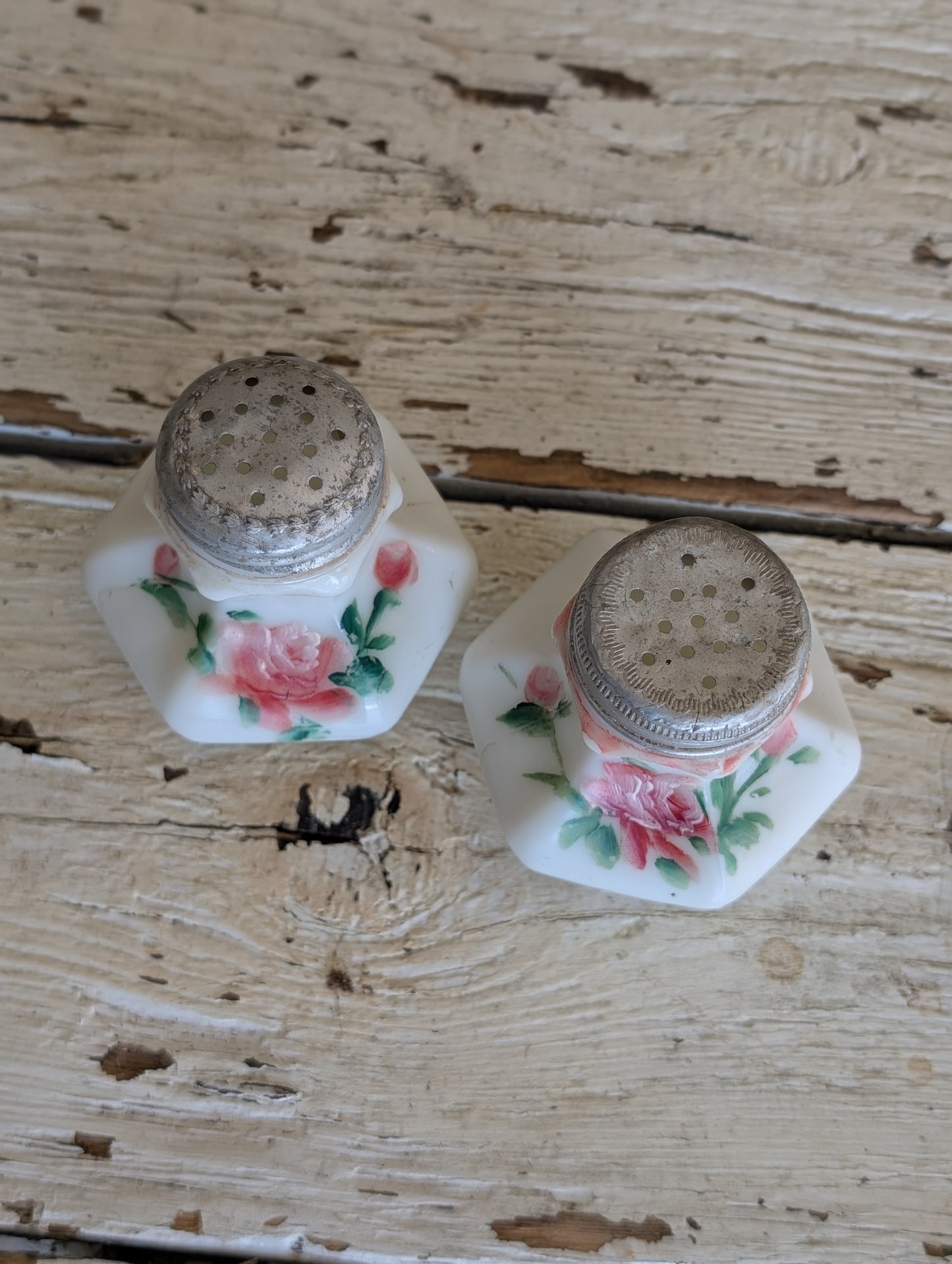 Milk glass salt and pepper