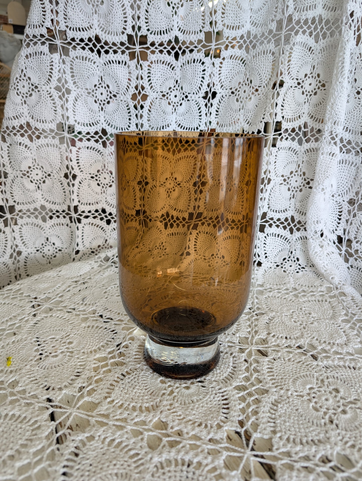 large Amber glass vase with solid base