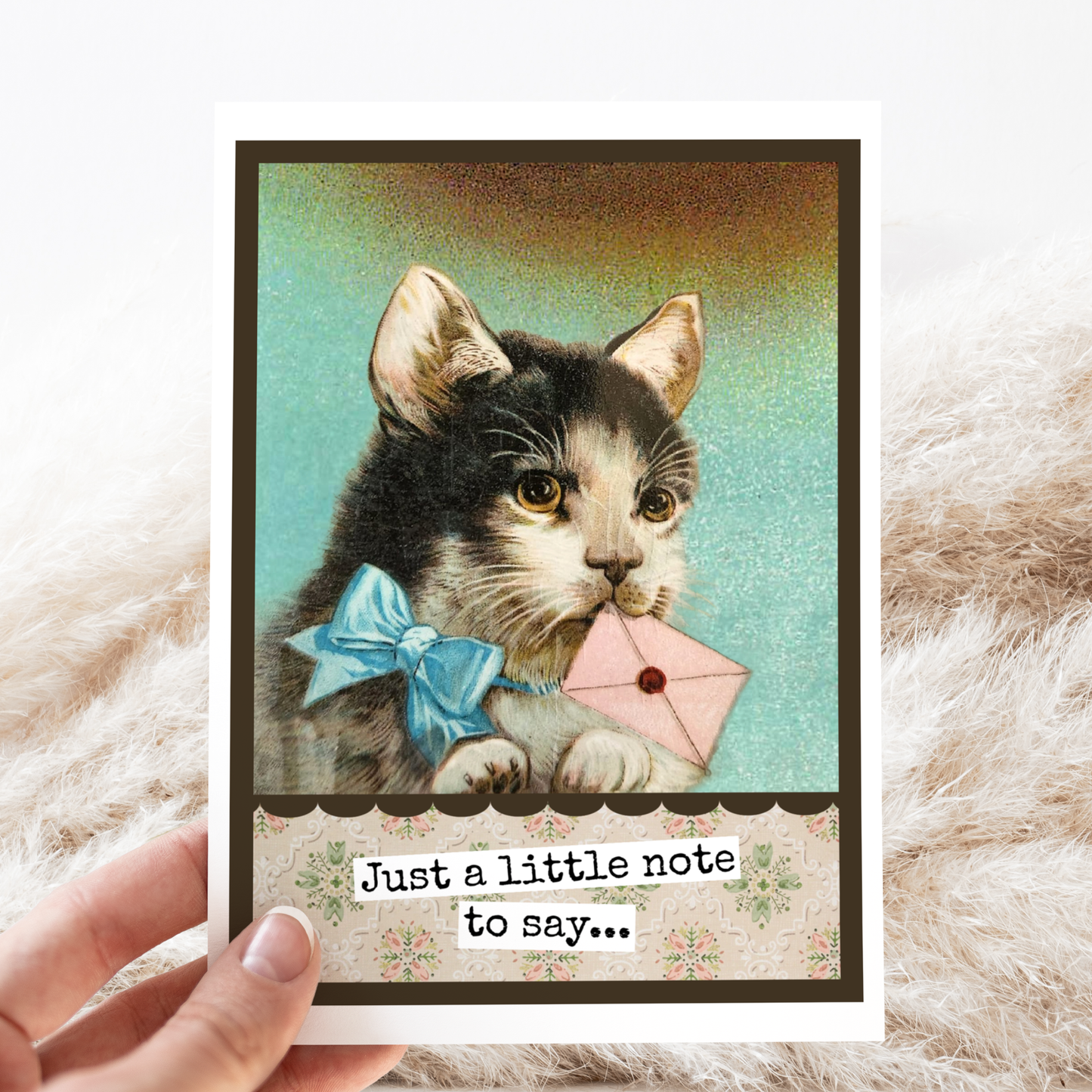 Greeting Card. Just A Little Note To Say. Vintage Cat.
