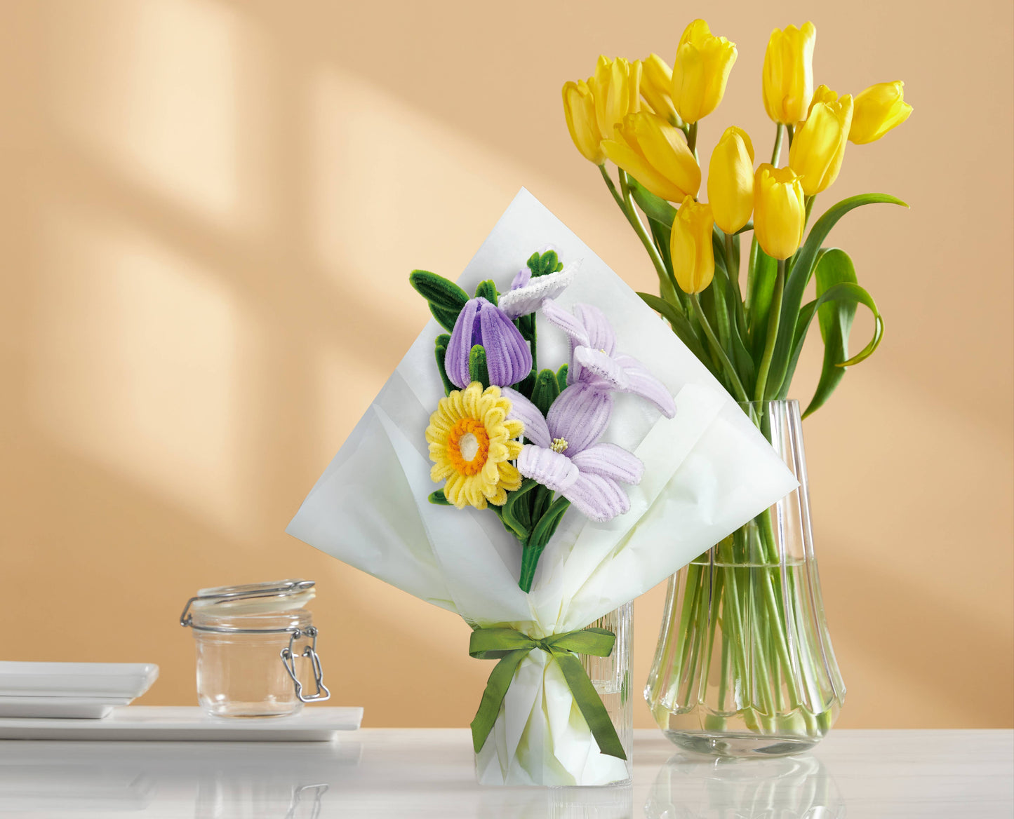DIY Chenille Flower Bouquet Kit – Yellow & Purple Mix