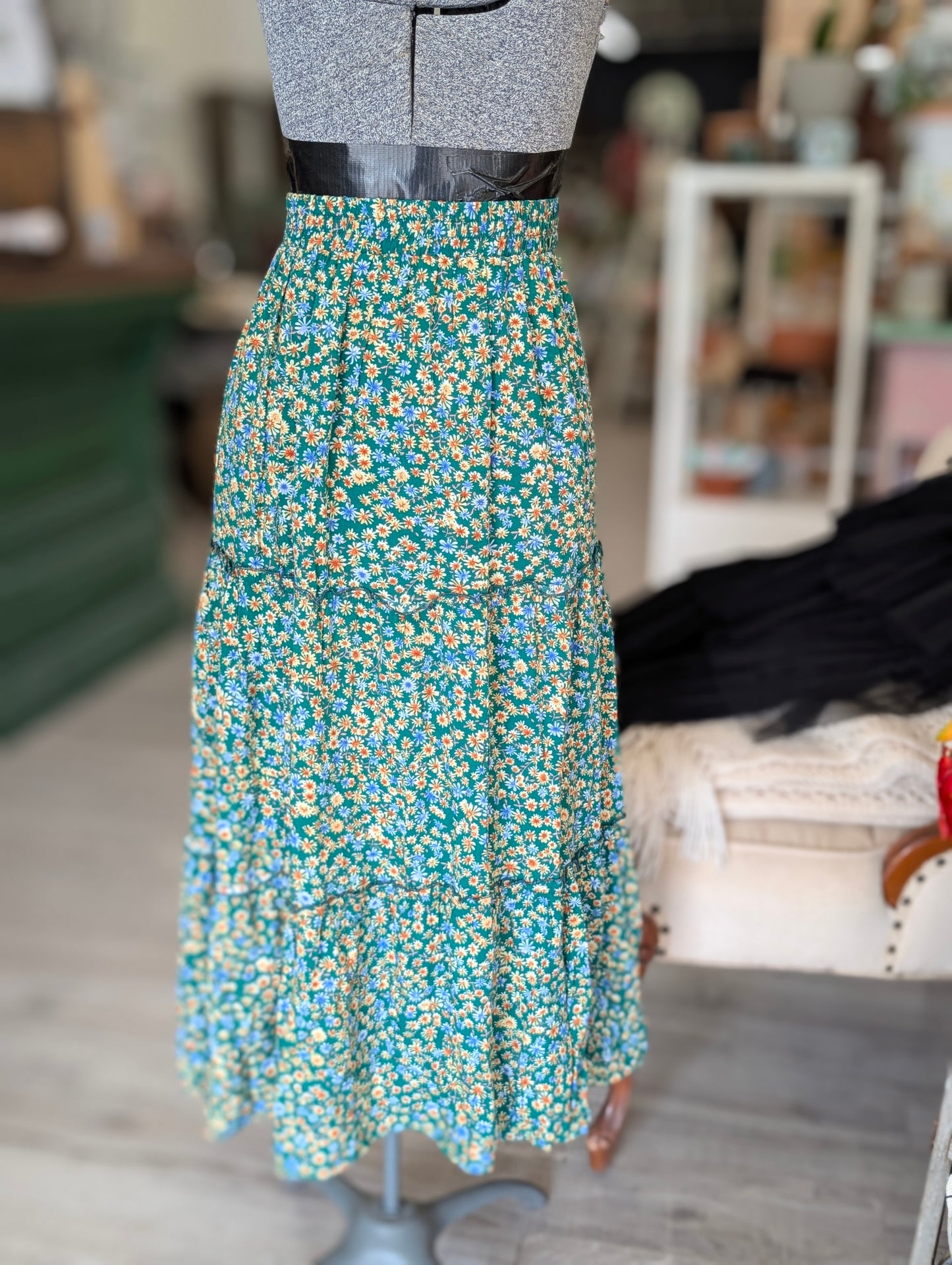 Green floral skirt