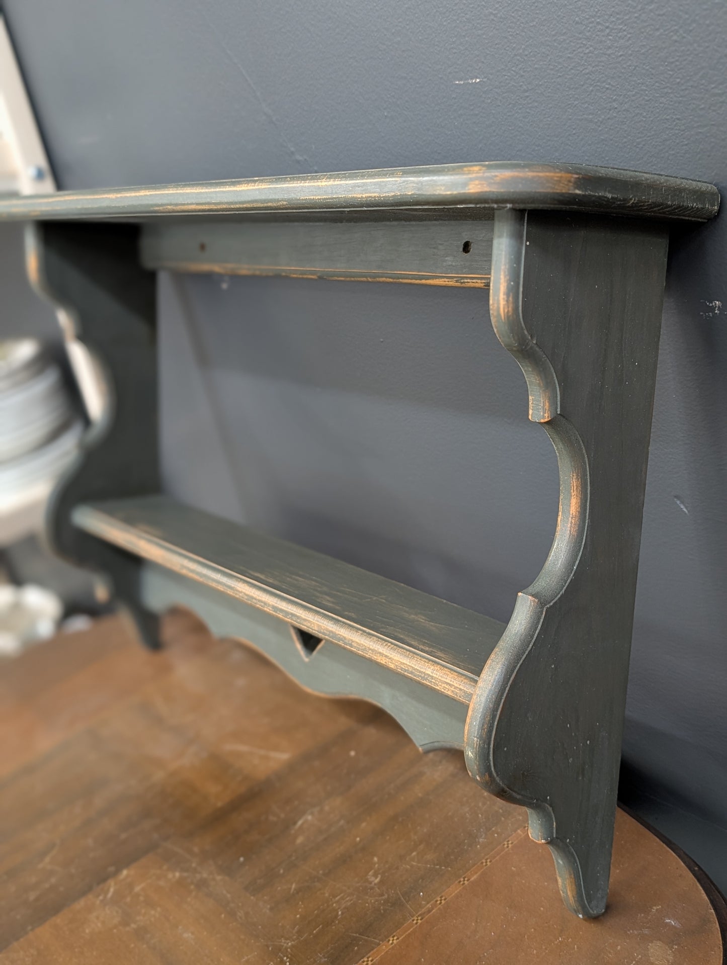 Wooden green shelf