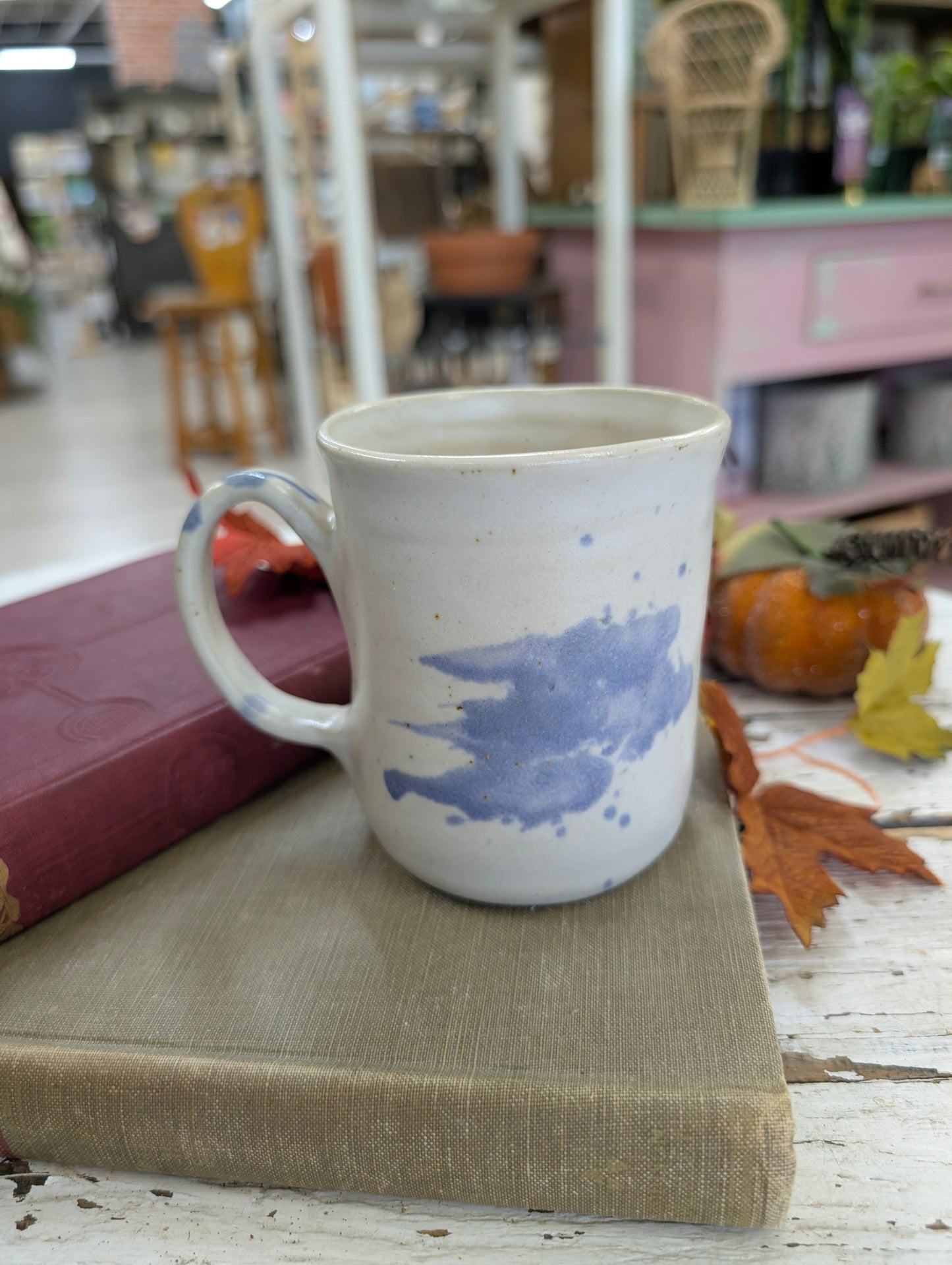 Blue splash handmade pottery mug