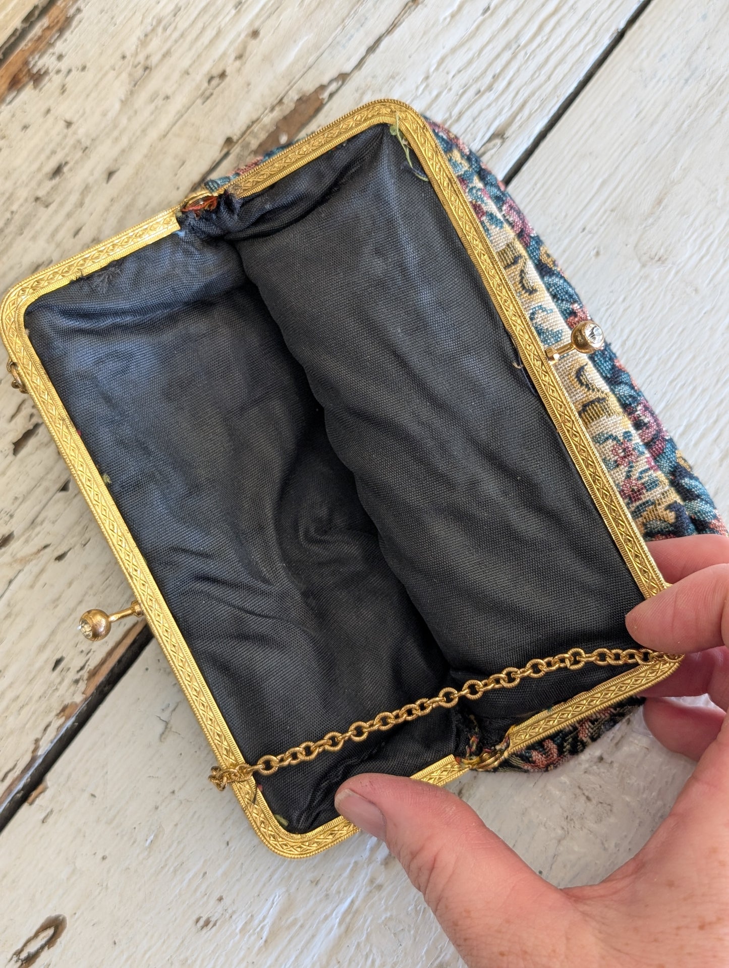 Vintage tapestry clutch