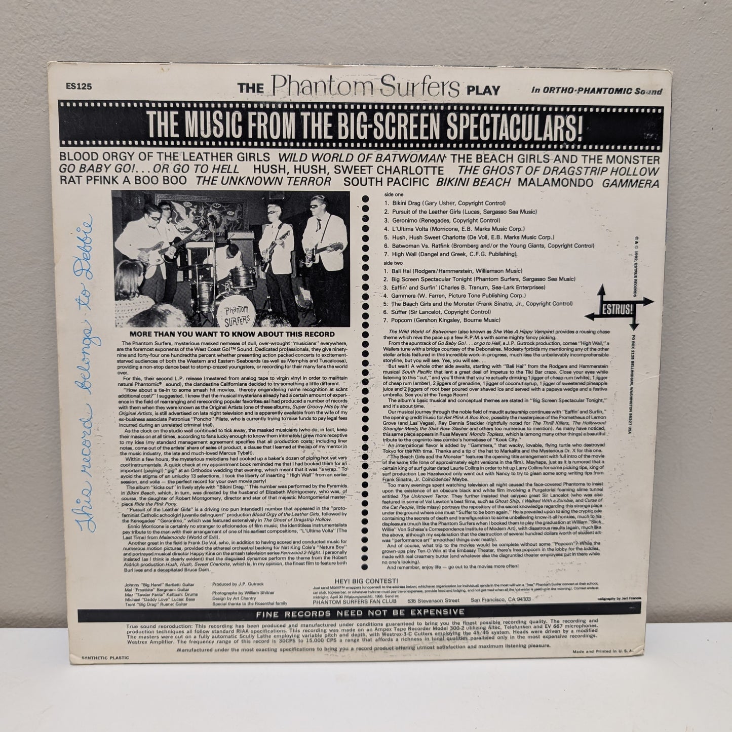 The Phantom Surfers.. Play The Music From The Big Screen Spectaculars LP