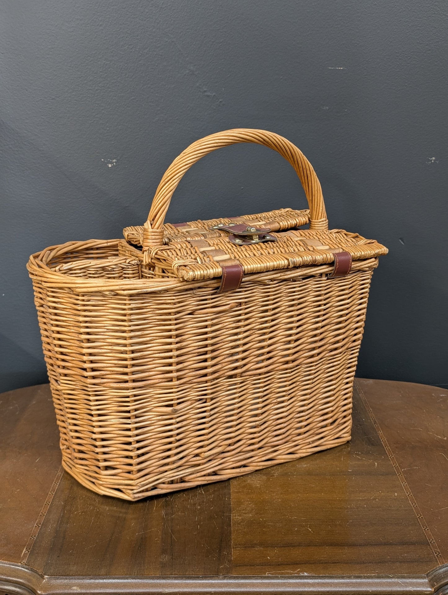 Vintage whicker wine and cheese basket