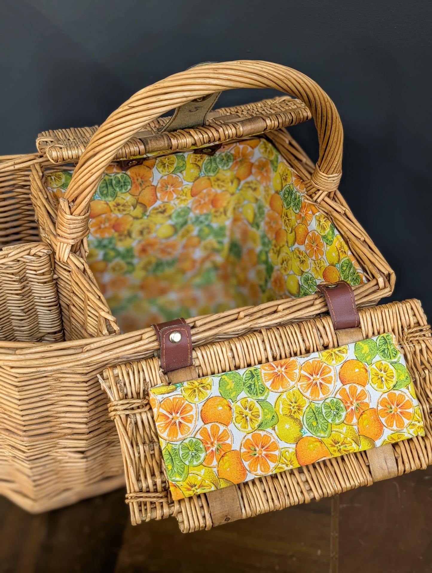 Vintage whicker wine and cheese basket