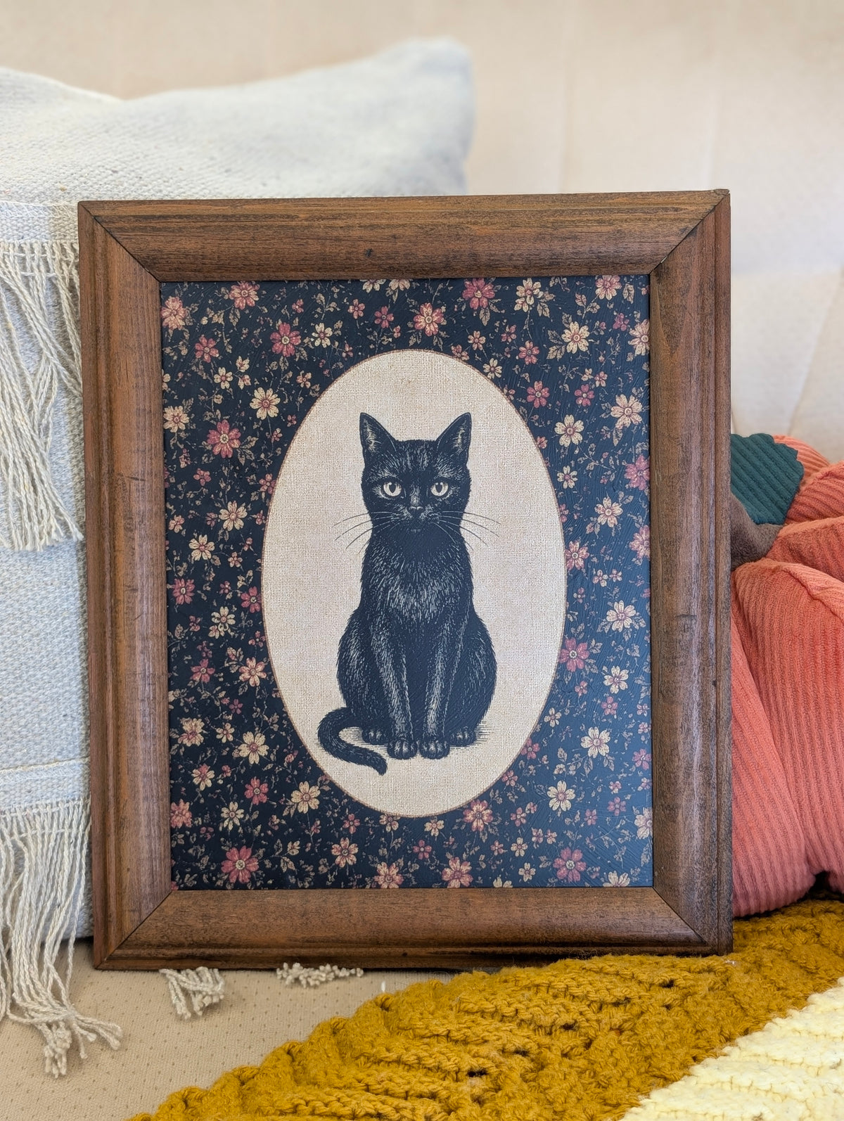 Framed kitty oval print 8x10