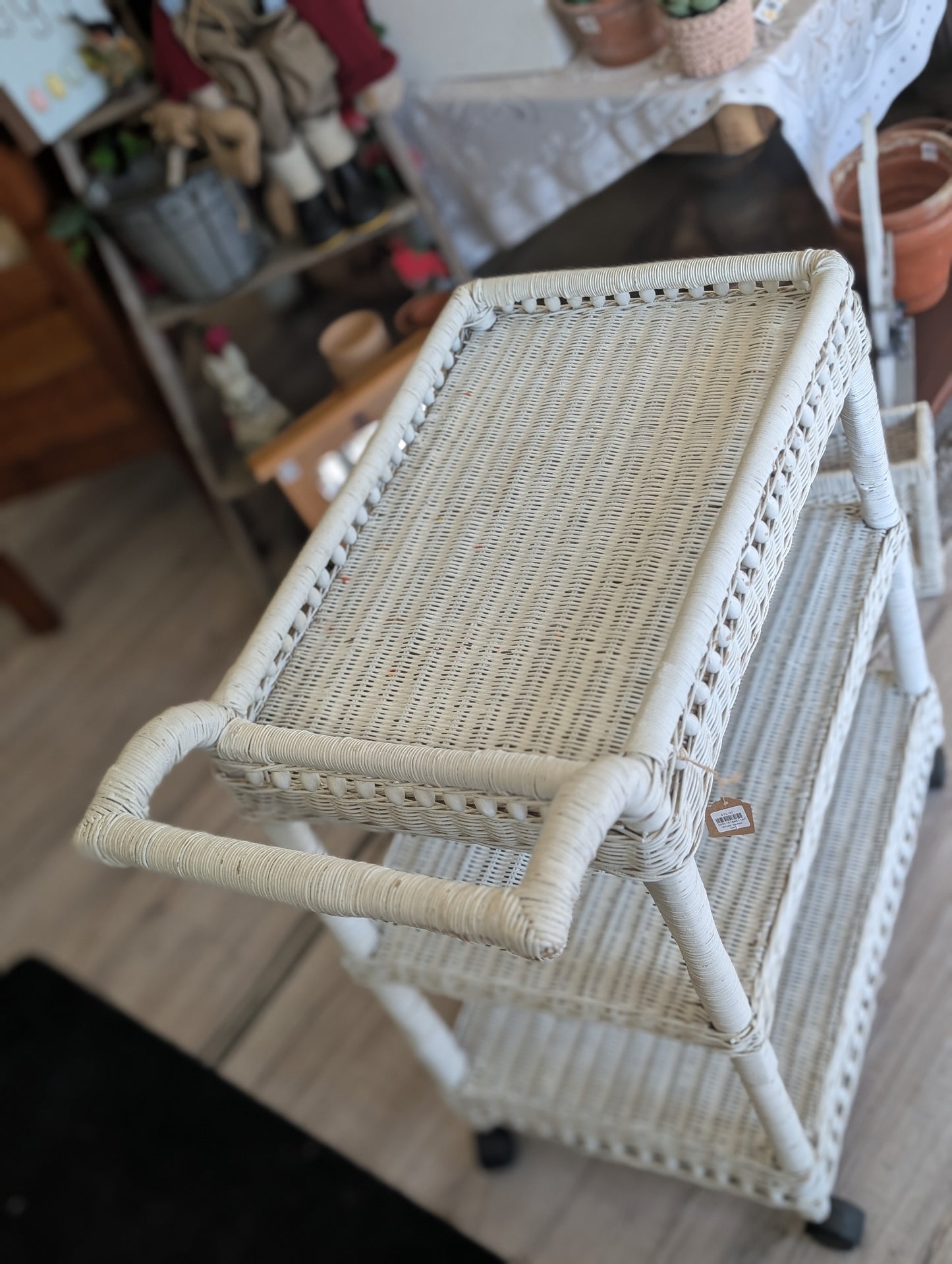 White wicker cart