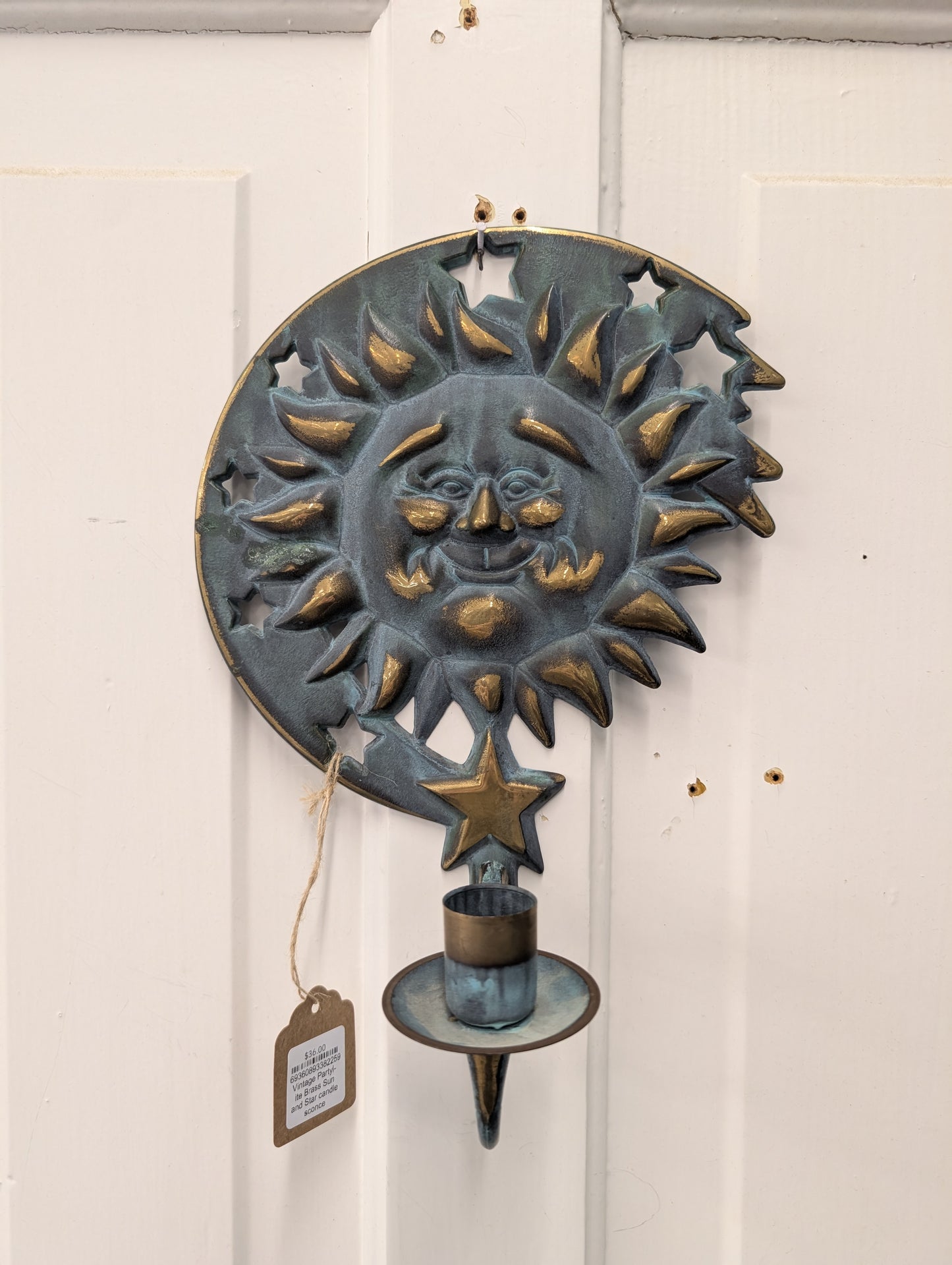 Vintage Partylite Brass Sun and Star candle sconce