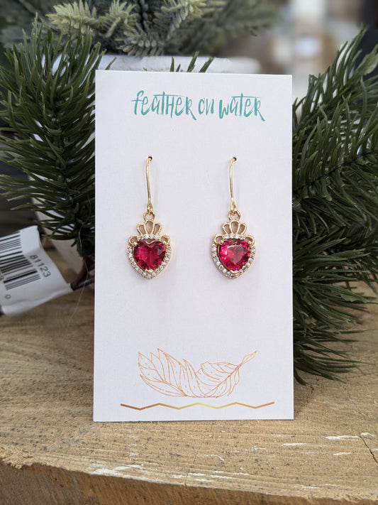 Heart with Crown Earrings