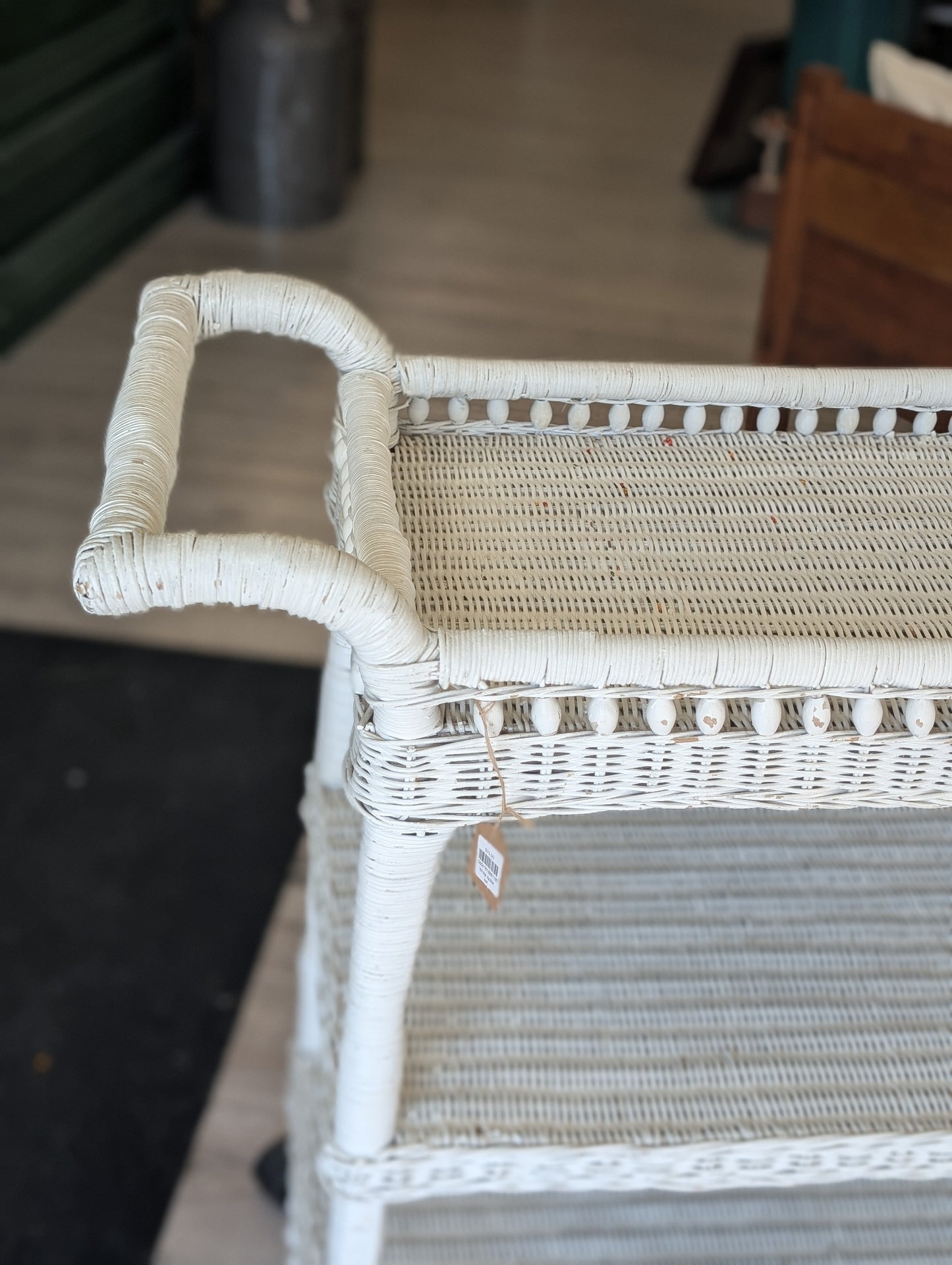White wicker cart