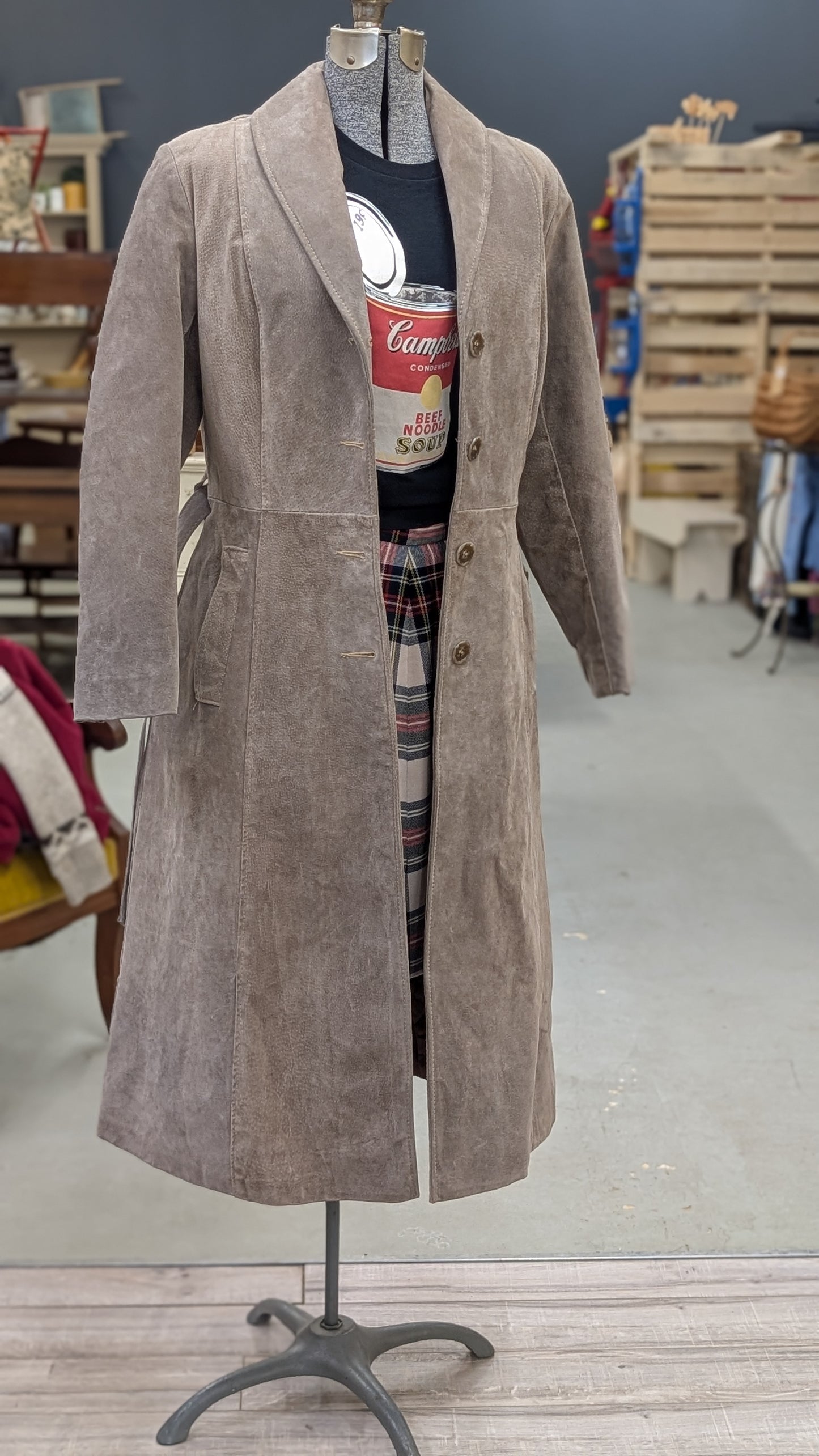 Suede Leather Trench Coat Jacket