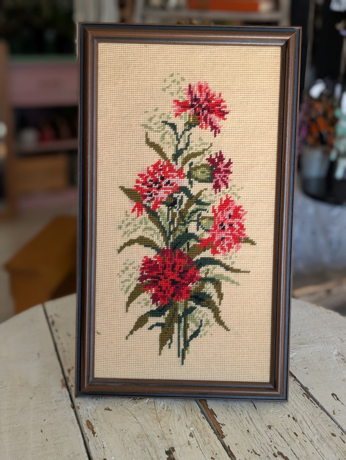 Carnation embroidery wall art