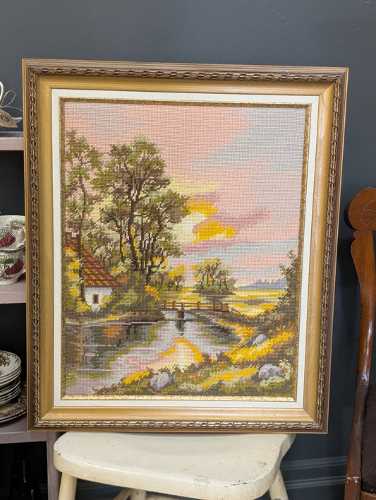 Sunset needlepoint framed art